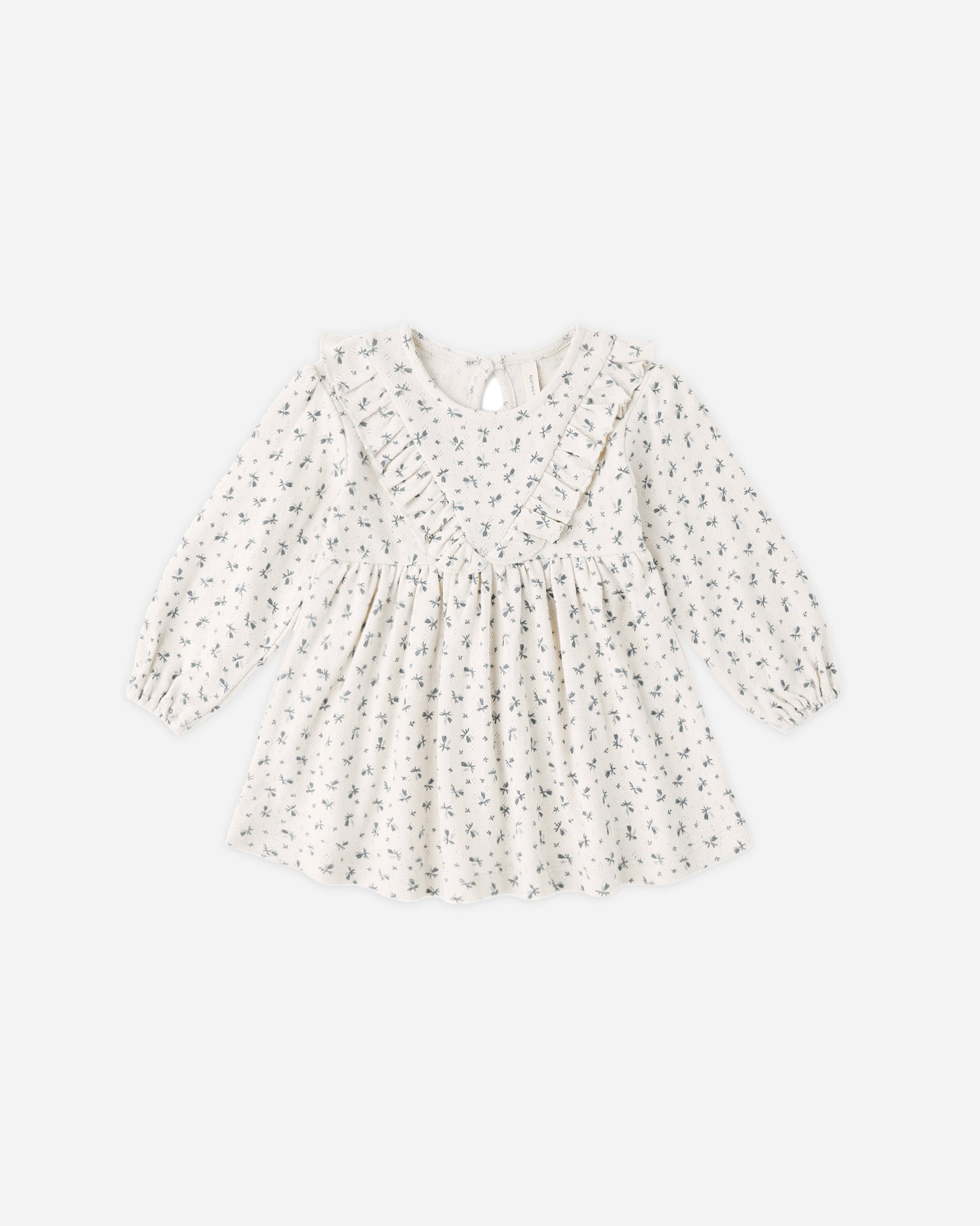 Long Sleeve Ruffle V Dress Blue Ditsy - Rylee + Cru | Kids Clothes | Trendy Baby Clothes | Modern Infant Outfits |