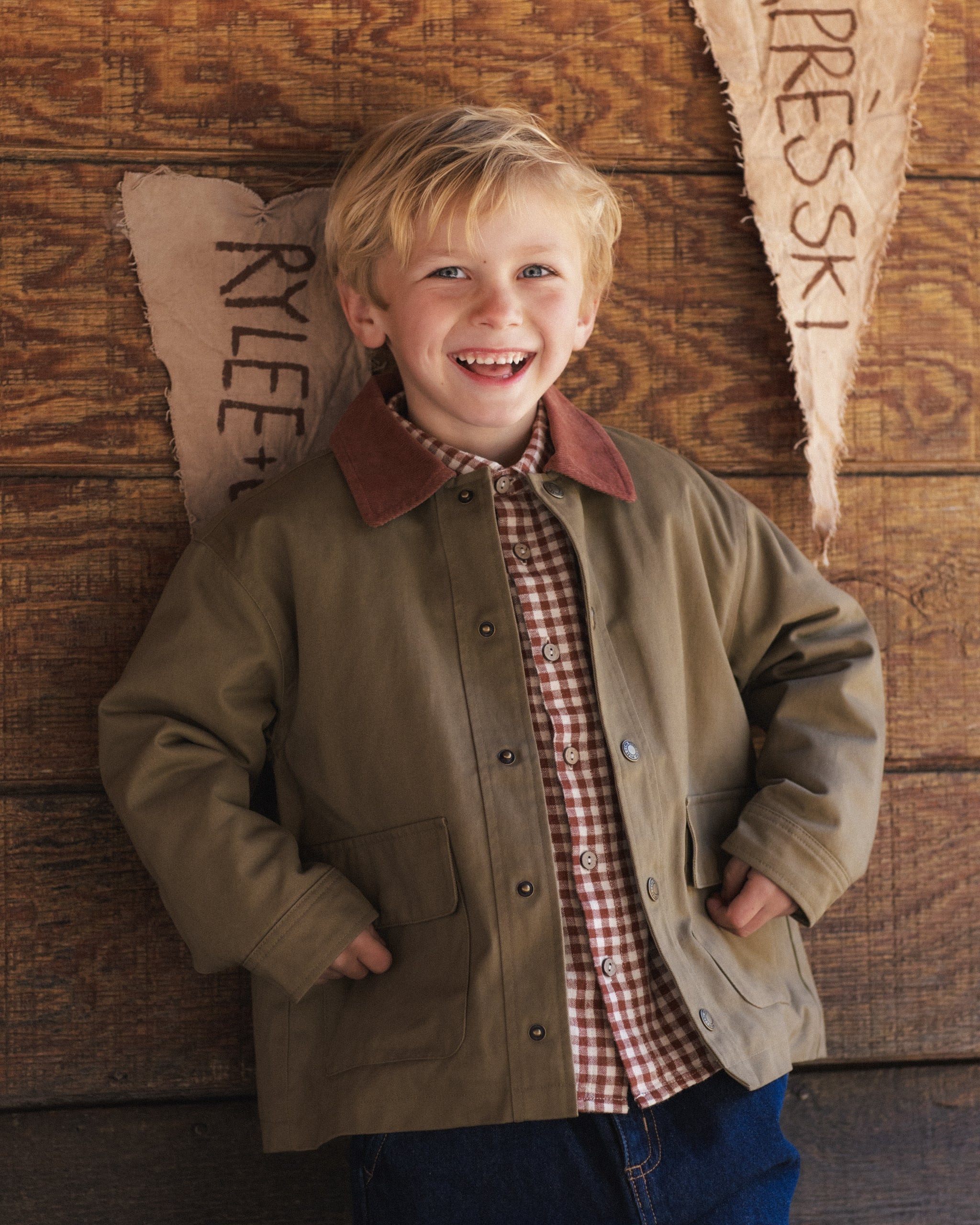 Collared Long Sleeve Shirt Brick Check - Rylee + Cru | Kids Clothes | Trendy Baby Clothes | Modern Infant Outfits |