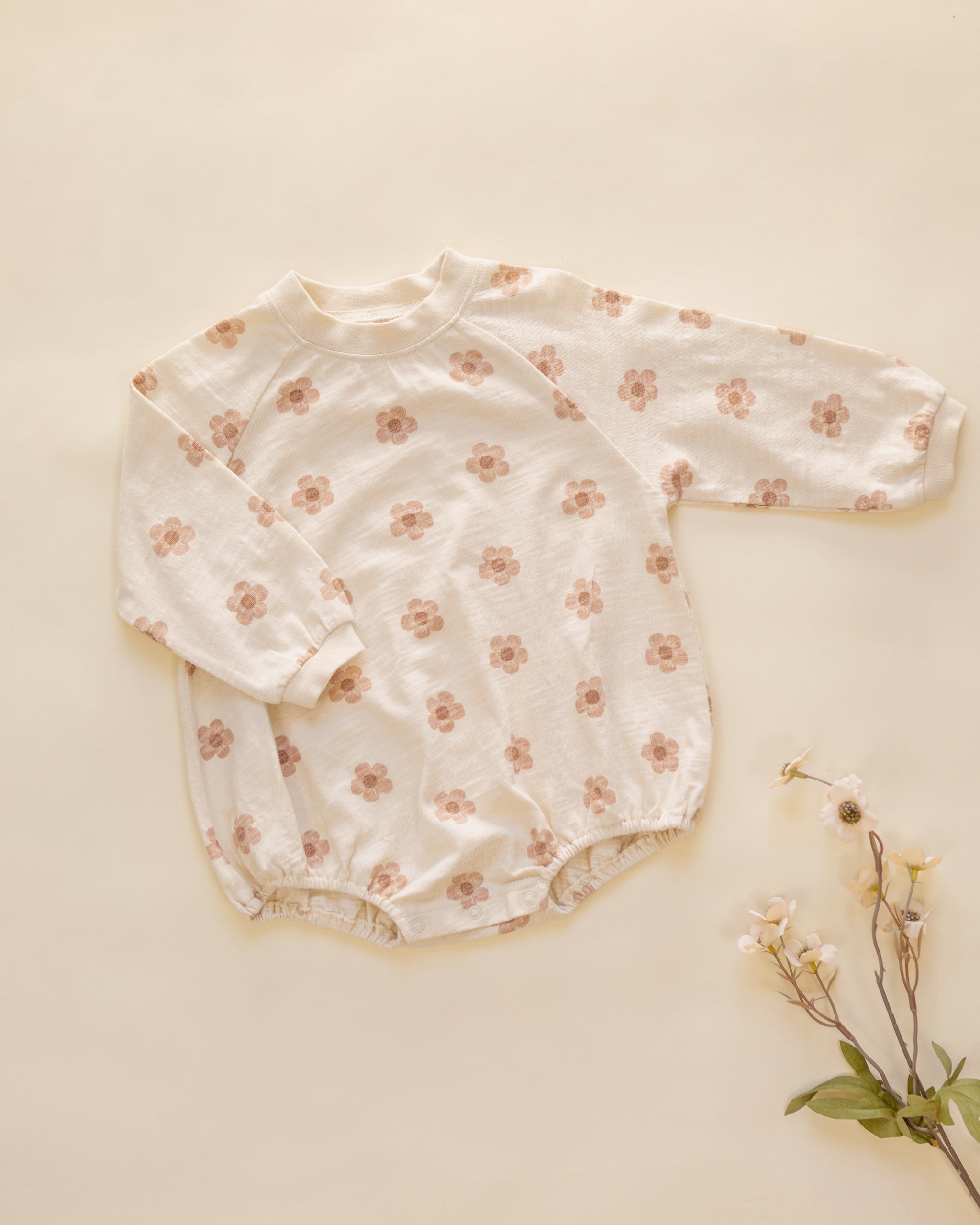 Crew Neck Romper Pink Daisies - Rylee + Cru | Kids Clothes | Trendy Baby Clothes | Modern Infant Outfits |