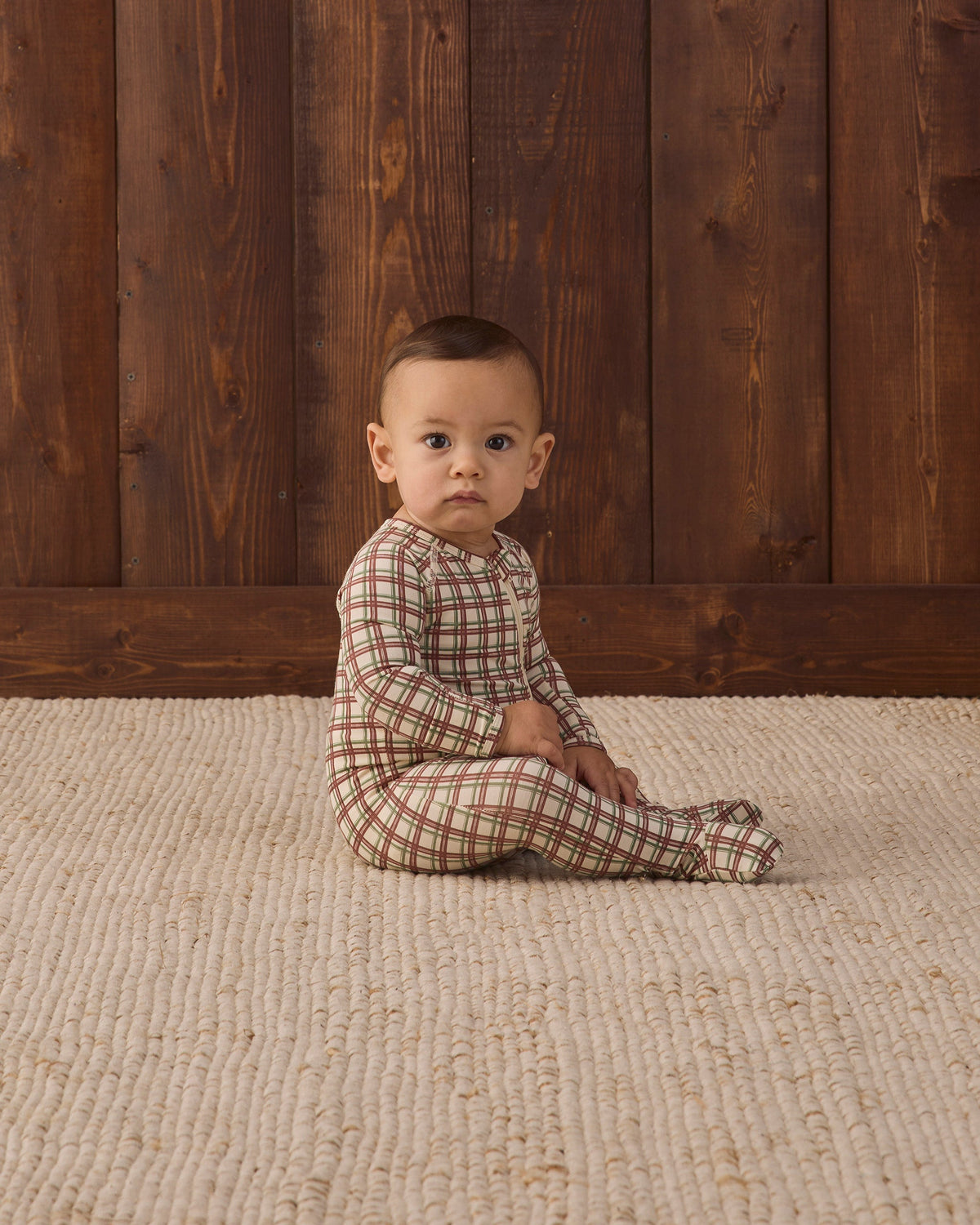 Bamboo Zip Footie Redwood Check - Rylee + Cru | Kids Clothes | Trendy Baby Clothes | Modern Infant Outfits |