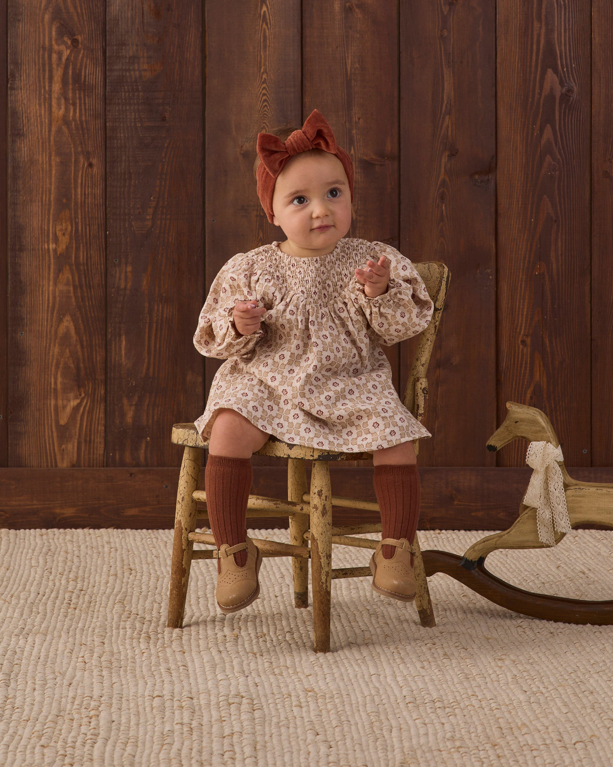 V Smocked Dress Winter Rose - Rylee + Cru | Kids Clothes | Trendy Baby Clothes | Modern Infant Outfits |