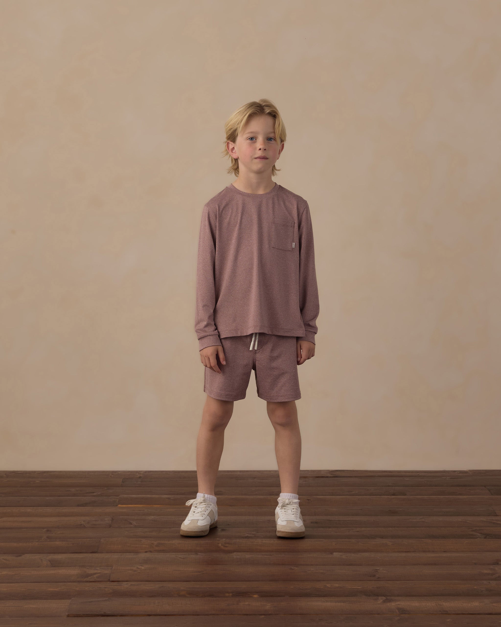 Oceanside Tech Short Heathered Mulberry - Rylee + Cru | Kids Clothes | Trendy Baby Clothes | Modern Infant Outfits |