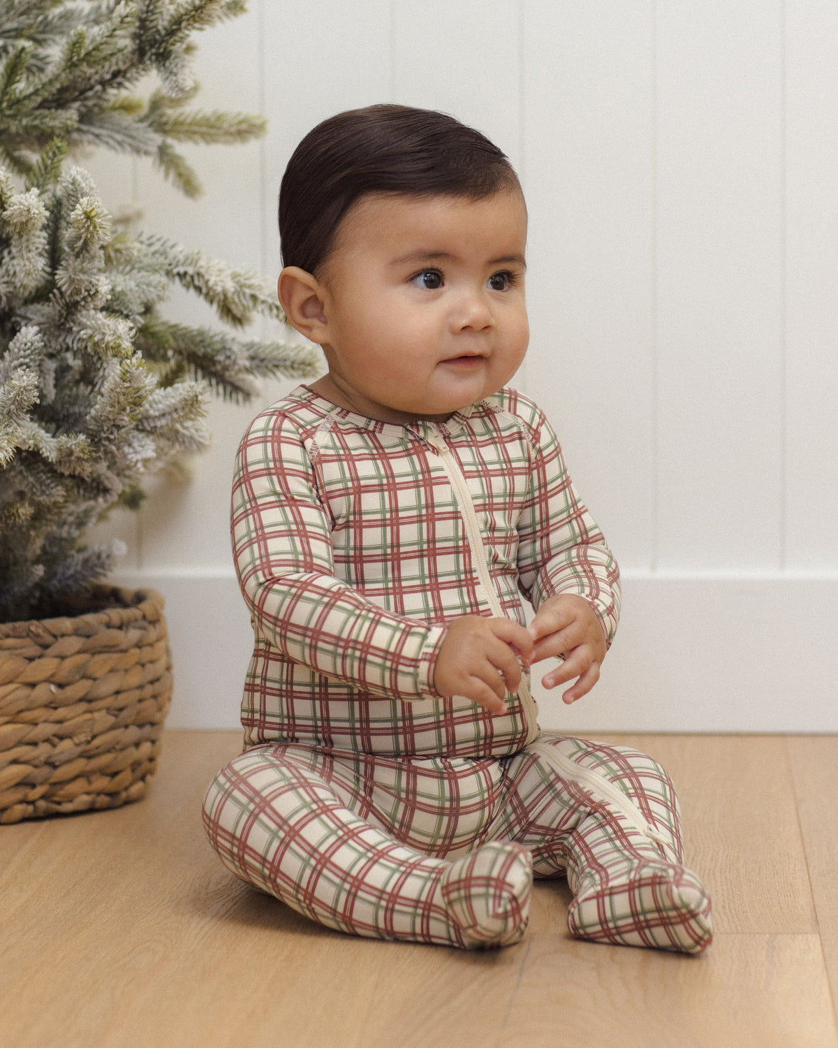 Bamboo Zip Footie Redwood Check - Rylee + Cru | Kids Clothes | Trendy Baby Clothes | Modern Infant Outfits |