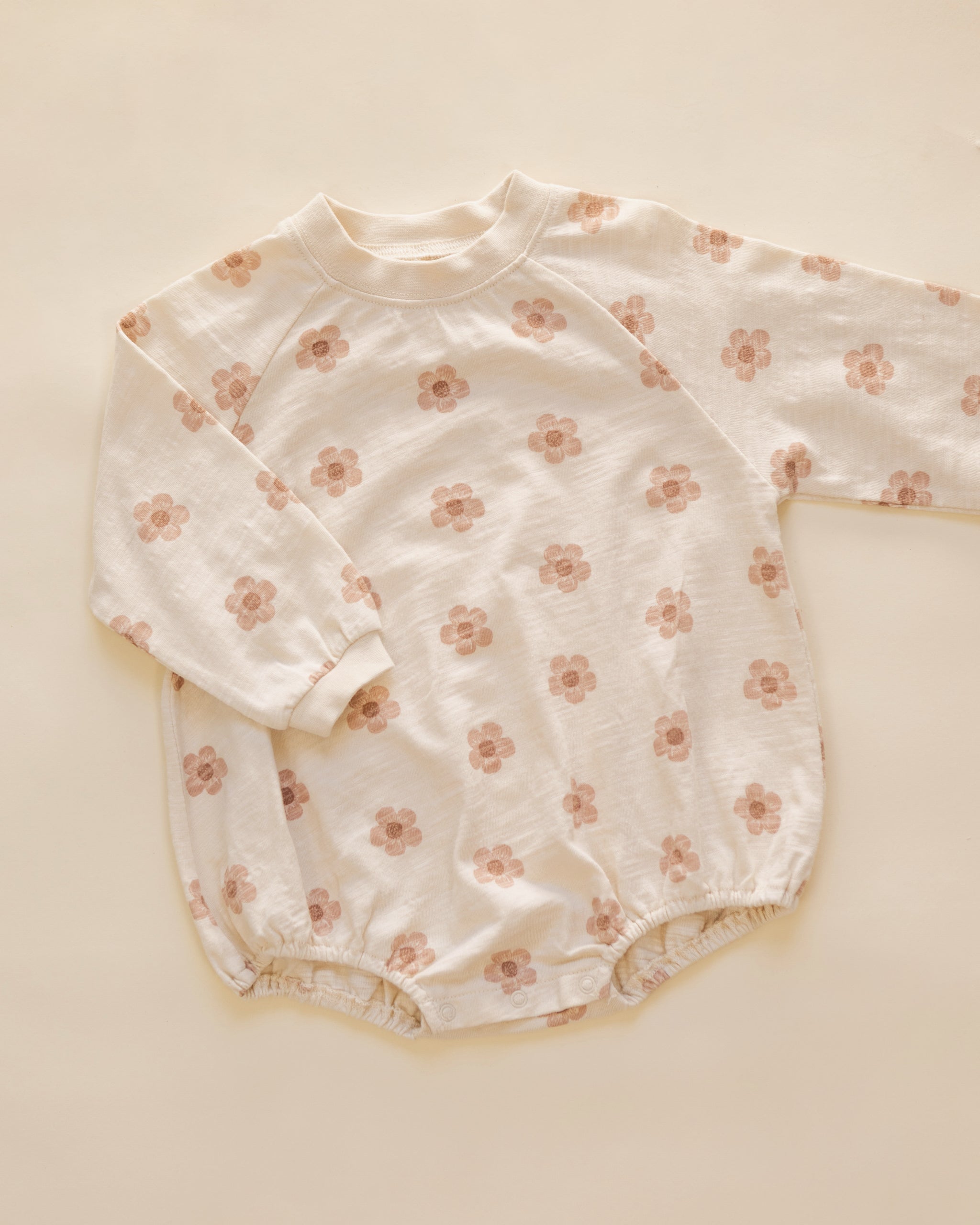 Crew Neck Romper Pink Daisies - Rylee + Cru | Kids Clothes | Trendy Baby Clothes | Modern Infant Outfits |