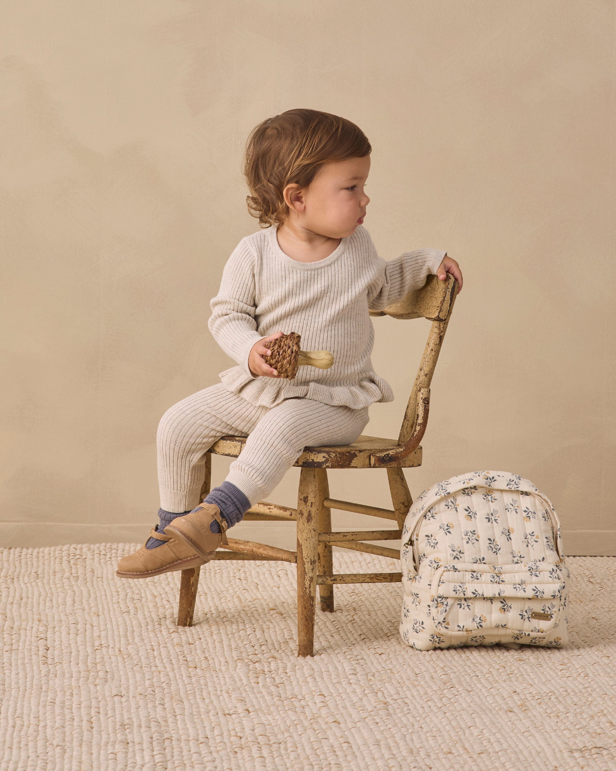 Rib Knit Peplum Top Heathered Oatmeal - Rylee + Cru | Kids Clothes | Trendy Baby Clothes | Modern Infant Outfits |