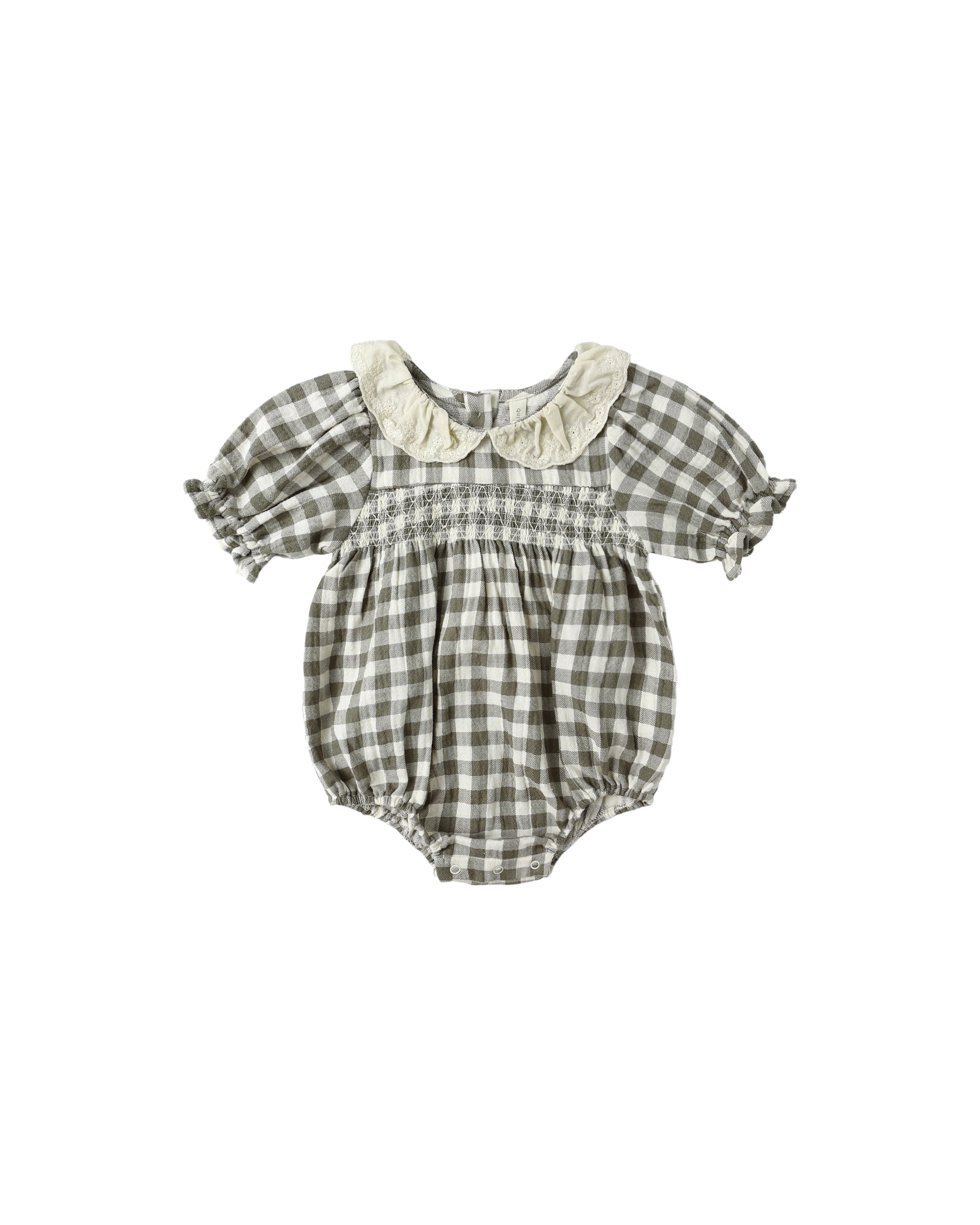 Collared Bubble Romper || Forest Check