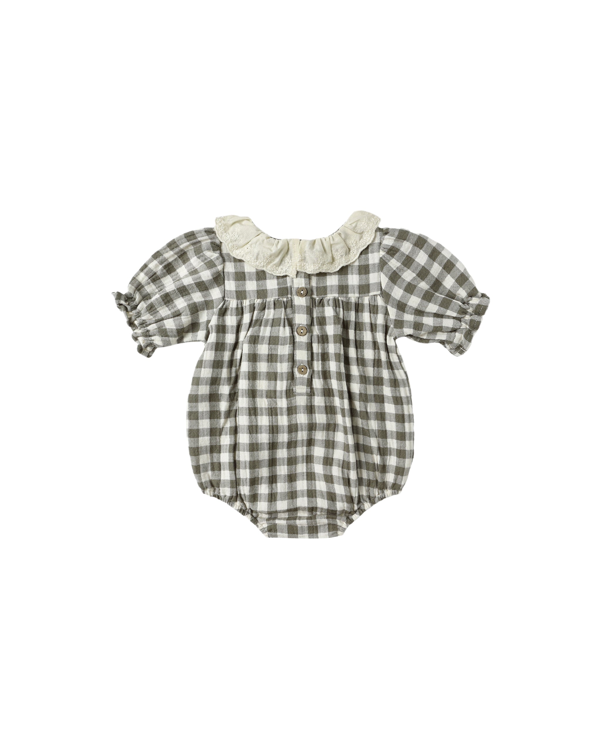 Collared Bubble Romper || Forest Check