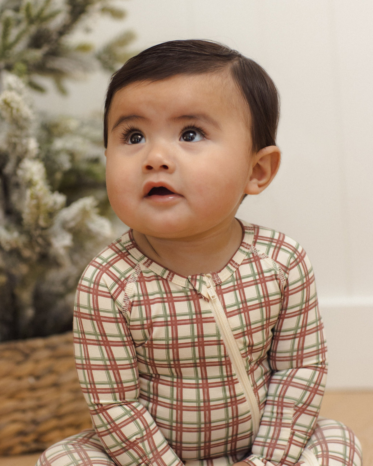 Bamboo Zip Footie Redwood Check - Rylee + Cru | Kids Clothes | Trendy Baby Clothes | Modern Infant Outfits |
