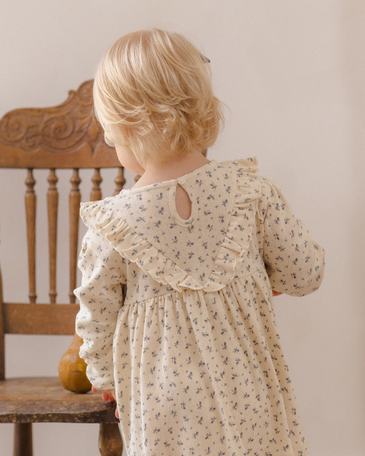 Long Sleeve Ruffle V Dress Blue Ditsy - Rylee + Cru | Kids Clothes | Trendy Baby Clothes | Modern Infant Outfits |