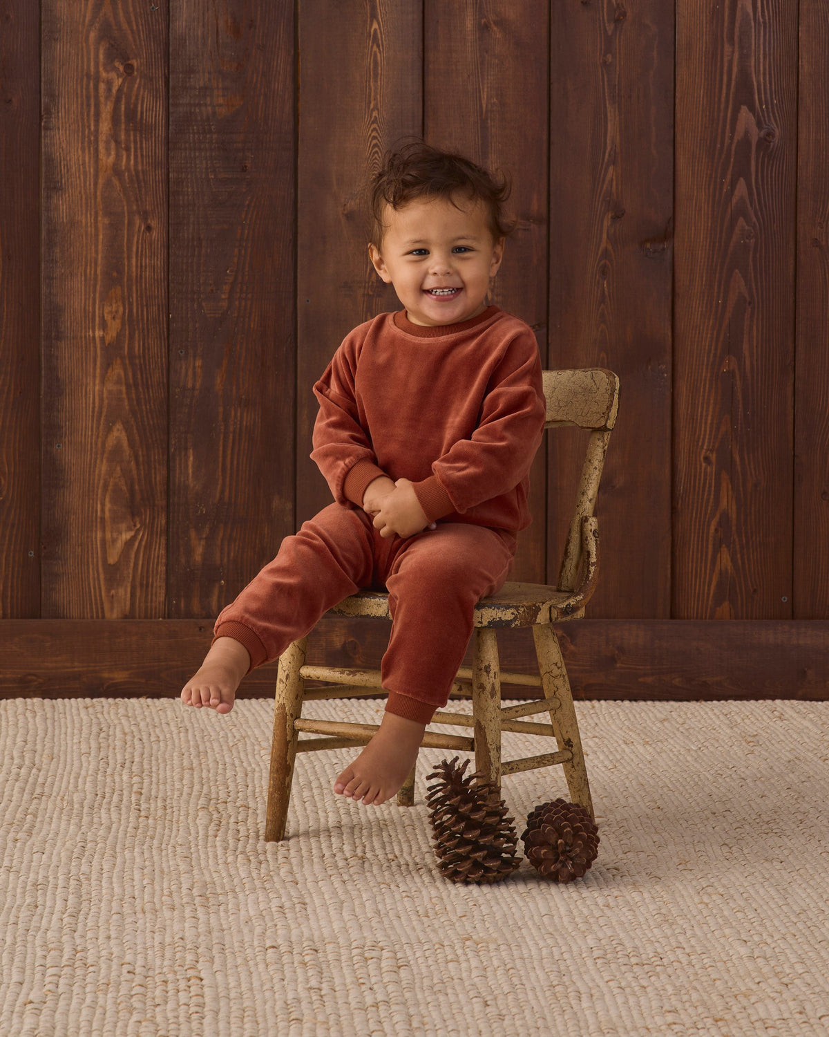 Velour Relaxed Sweatpant Redwood - Rylee + Cru | Kids Clothes | Trendy Baby Clothes | Modern Infant Outfits |