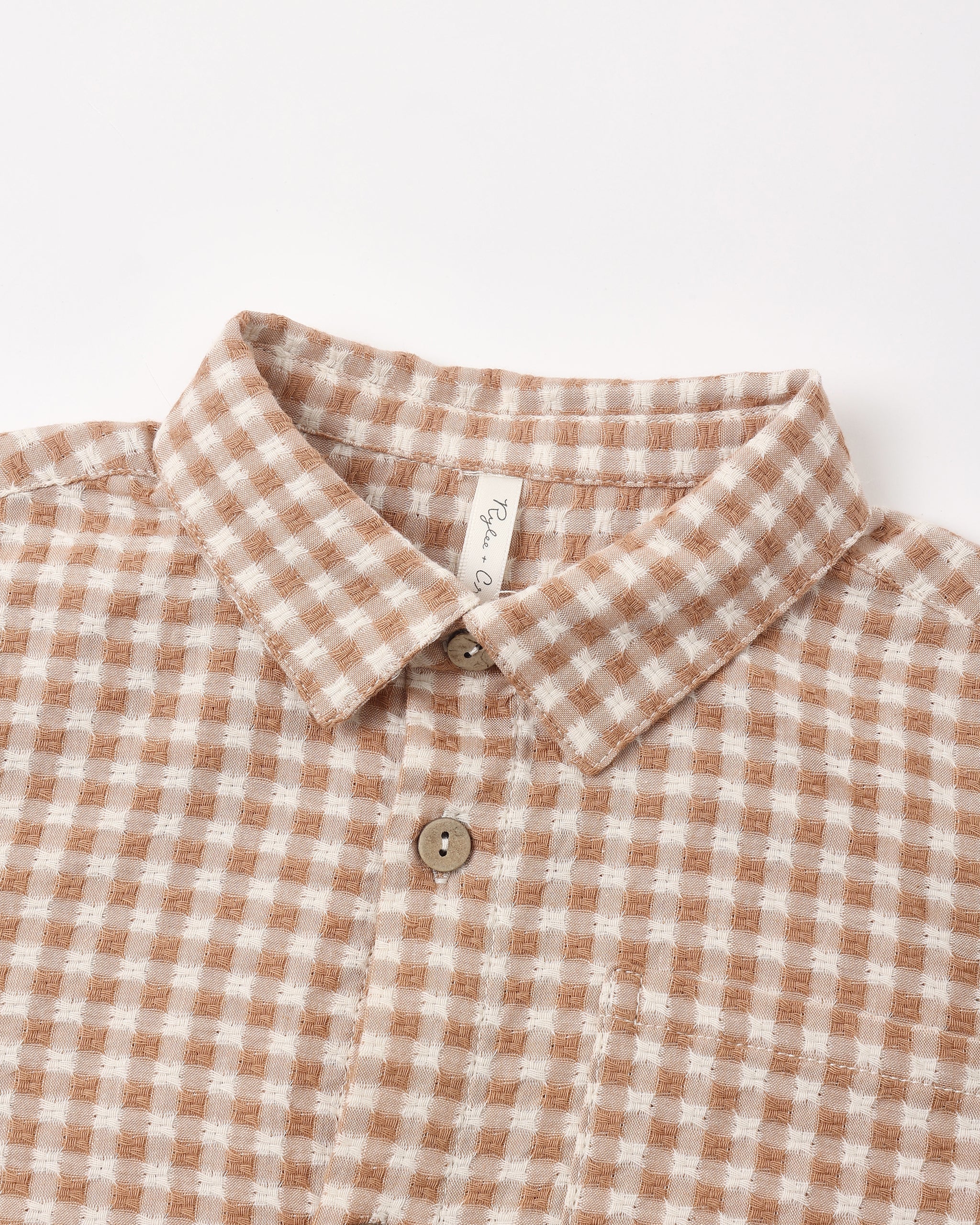Collared Long Sleeve Shirt Fawn Gingham - Rylee + Cru | Kids Clothes | Trendy Baby Clothes | Modern Infant Outfits |
