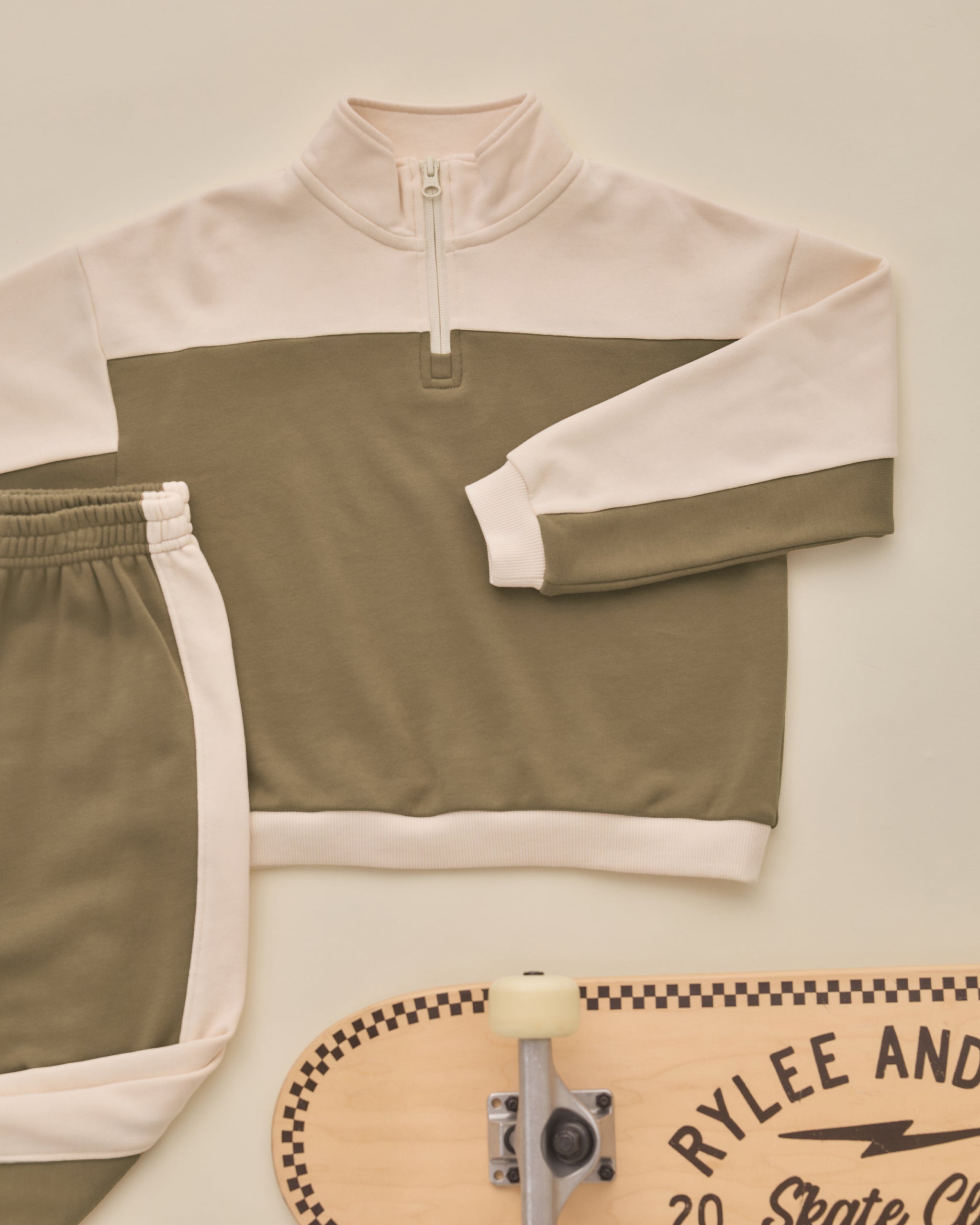 Quarter Zip Crew Olive - Rylee + Cru | Kids Clothes | Trendy Baby Clothes | Modern Infant Outfits |
