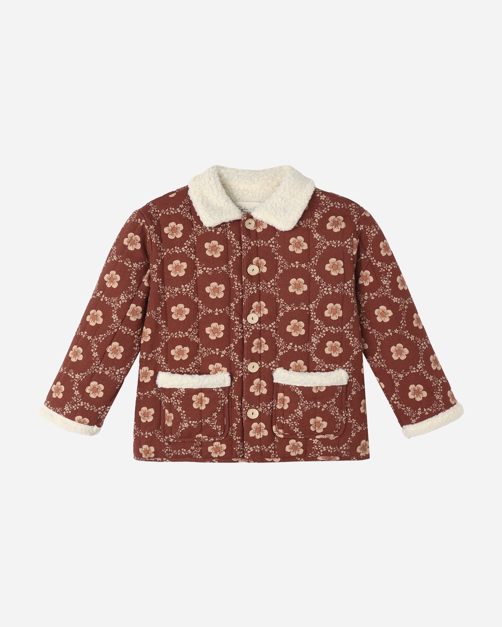 Quilted Coat Brick Daisies - Rylee + Cru | Kids Clothes | Trendy Baby Clothes | Modern Infant Outfits |