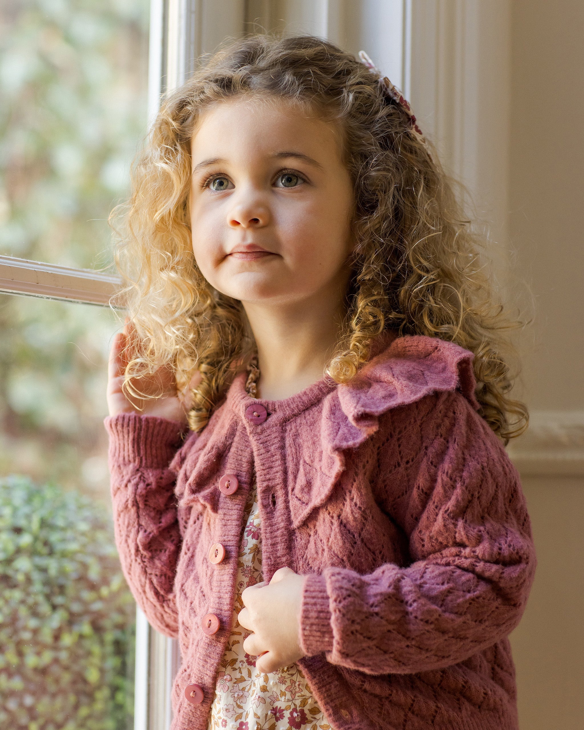 Ruffle Cardigan | Raspberry