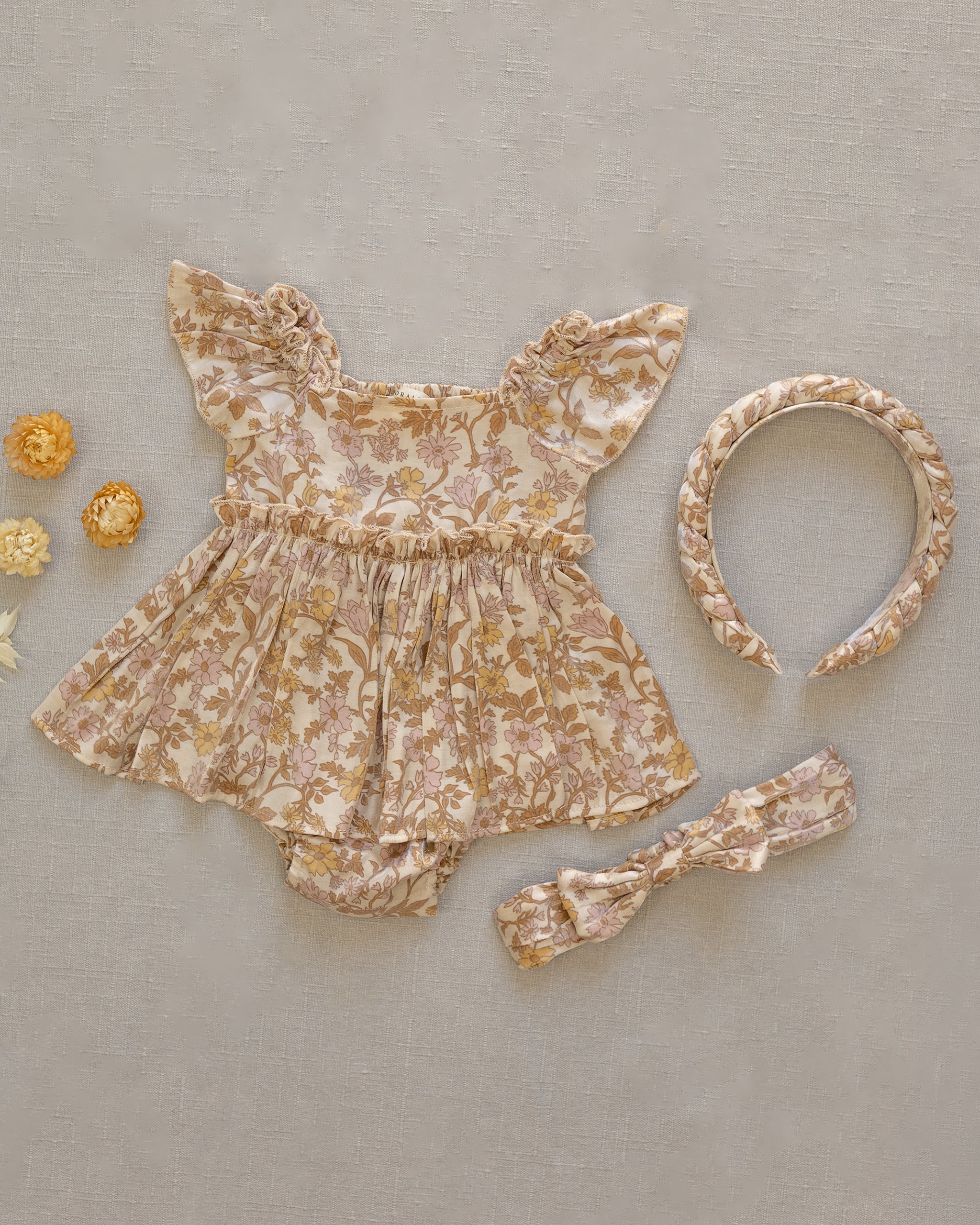 Baby Bow Headband Set Golden Floral, Wildflower
