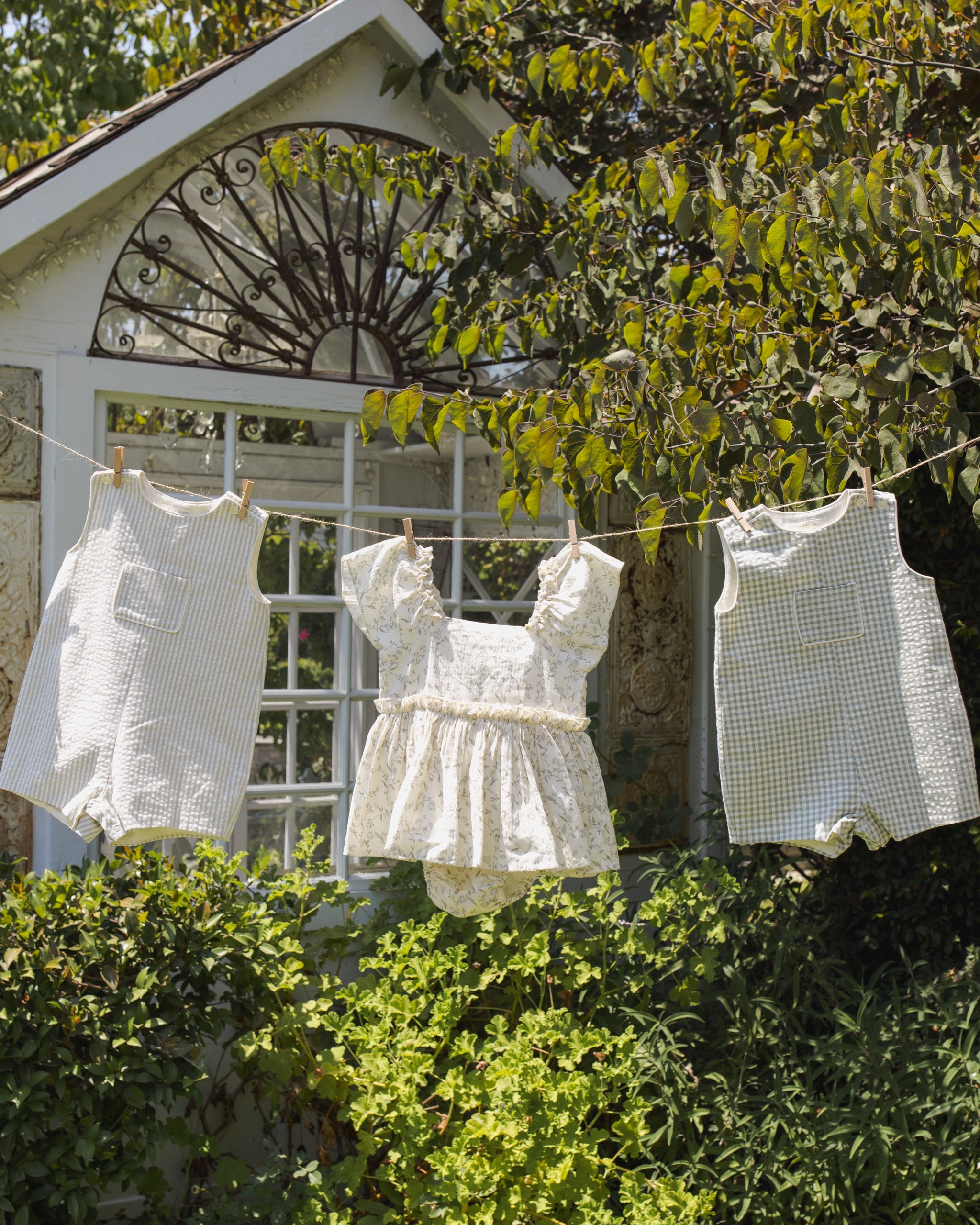 Georgie Romper Eucalyptus Check - Rylee + Cru | Kids Clothes | Trendy Baby Clothes | Modern Infant Outfits |