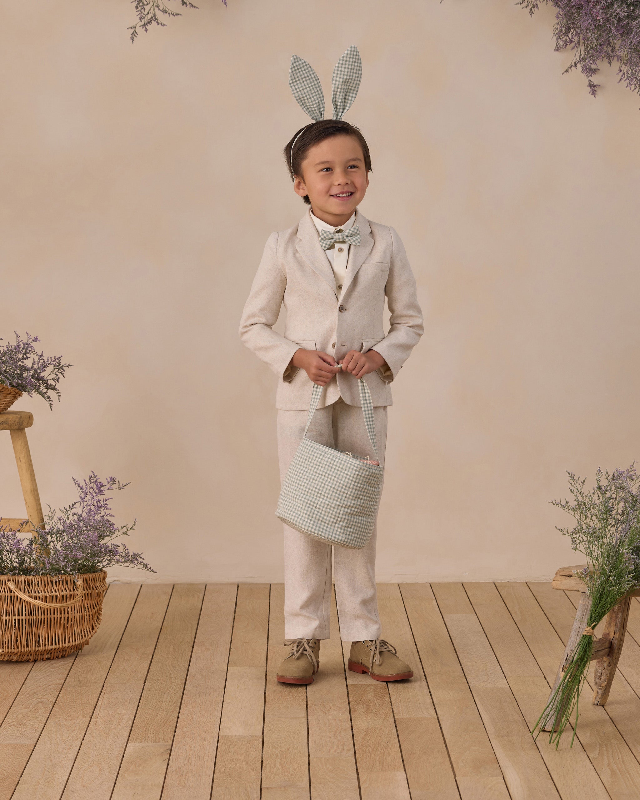 Bunny Headband Eucalyptus Check - Rylee + Cru | Kids Clothes | Trendy Baby Clothes | Modern Infant Outfits |