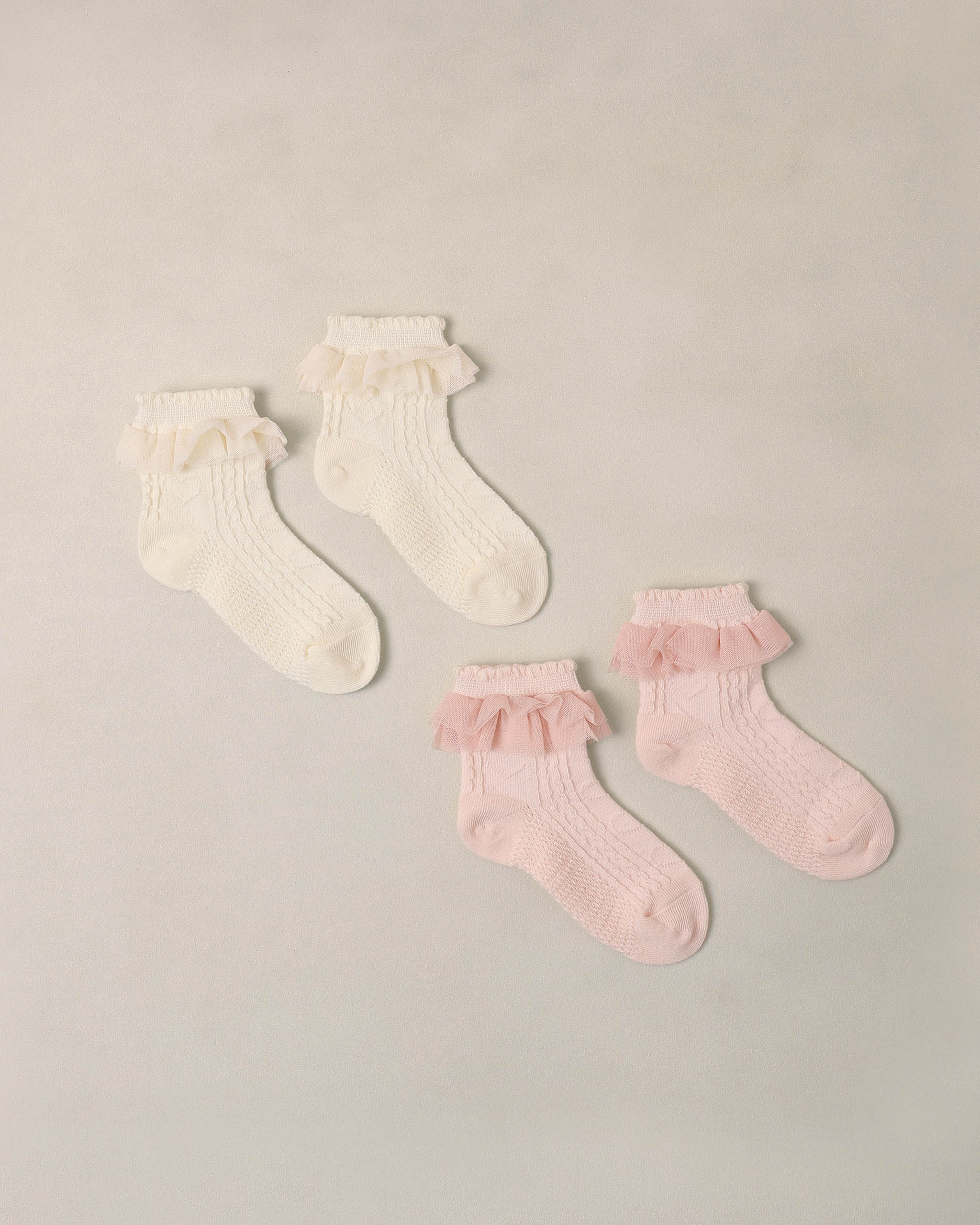 Ruffle Socks Ivory, Blush