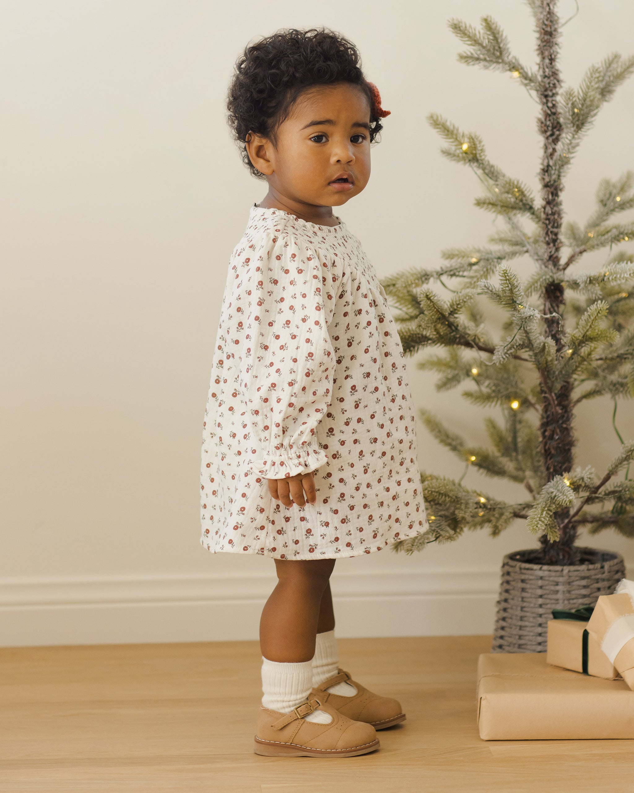 V Smocked Dress || Winter Ditsy
