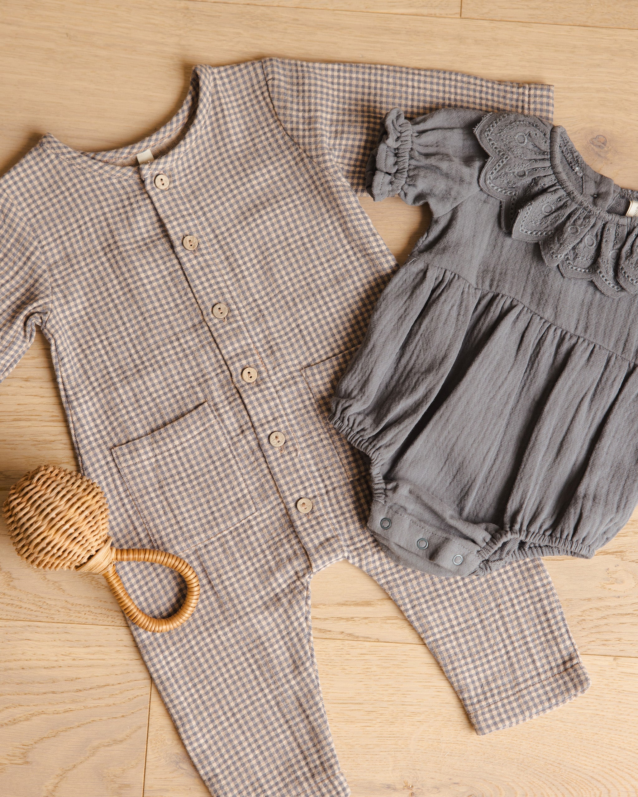 Pocketed Woven Jumpsuit || Indigo Gingham