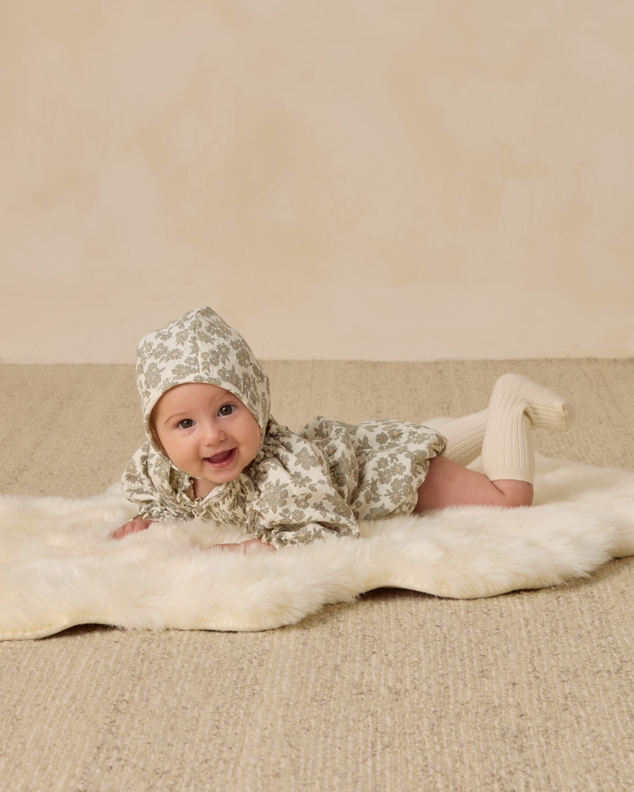 Woven Baby Bonnet || Green Floral