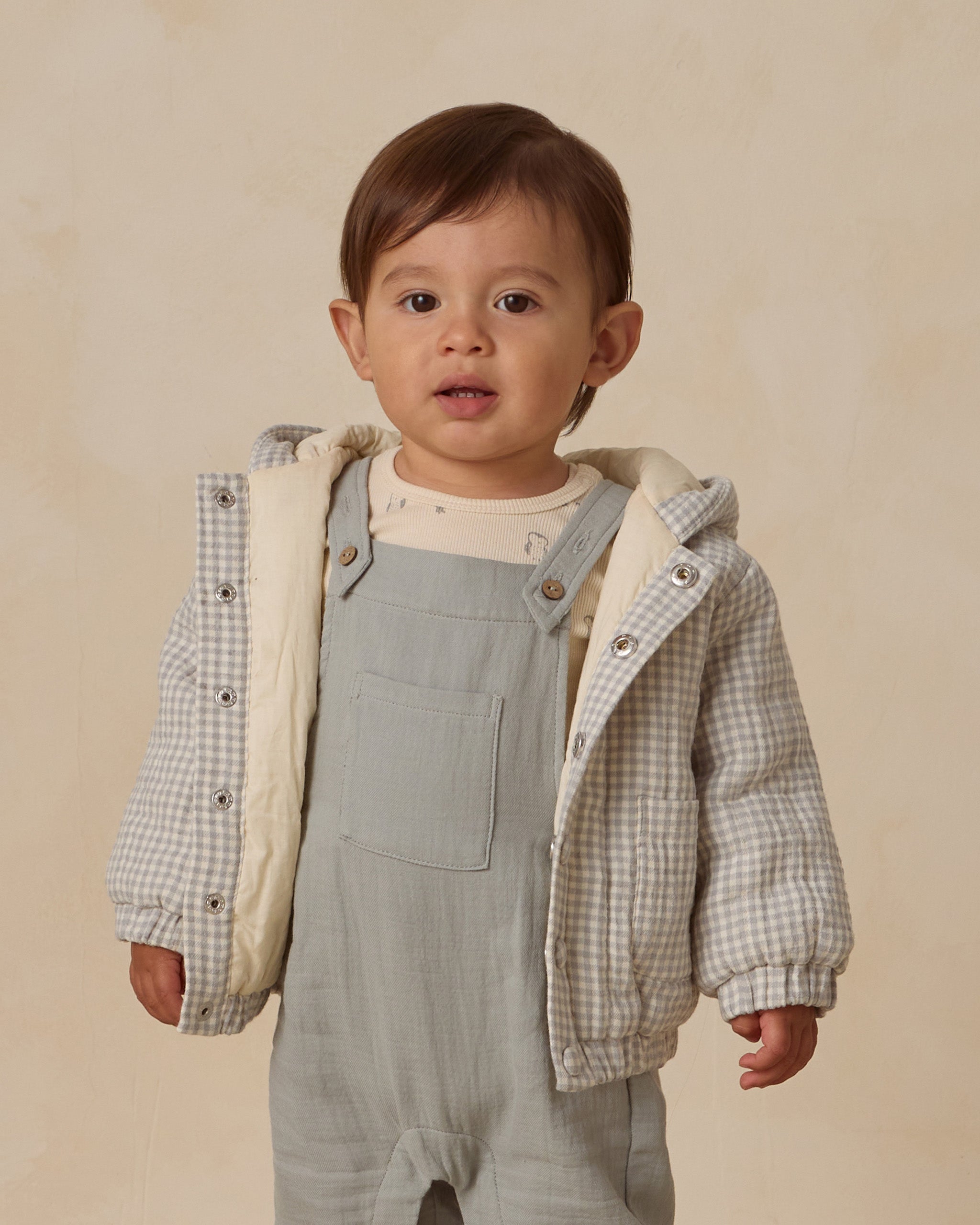 Hooded Woven Jacket || Blue Gingham