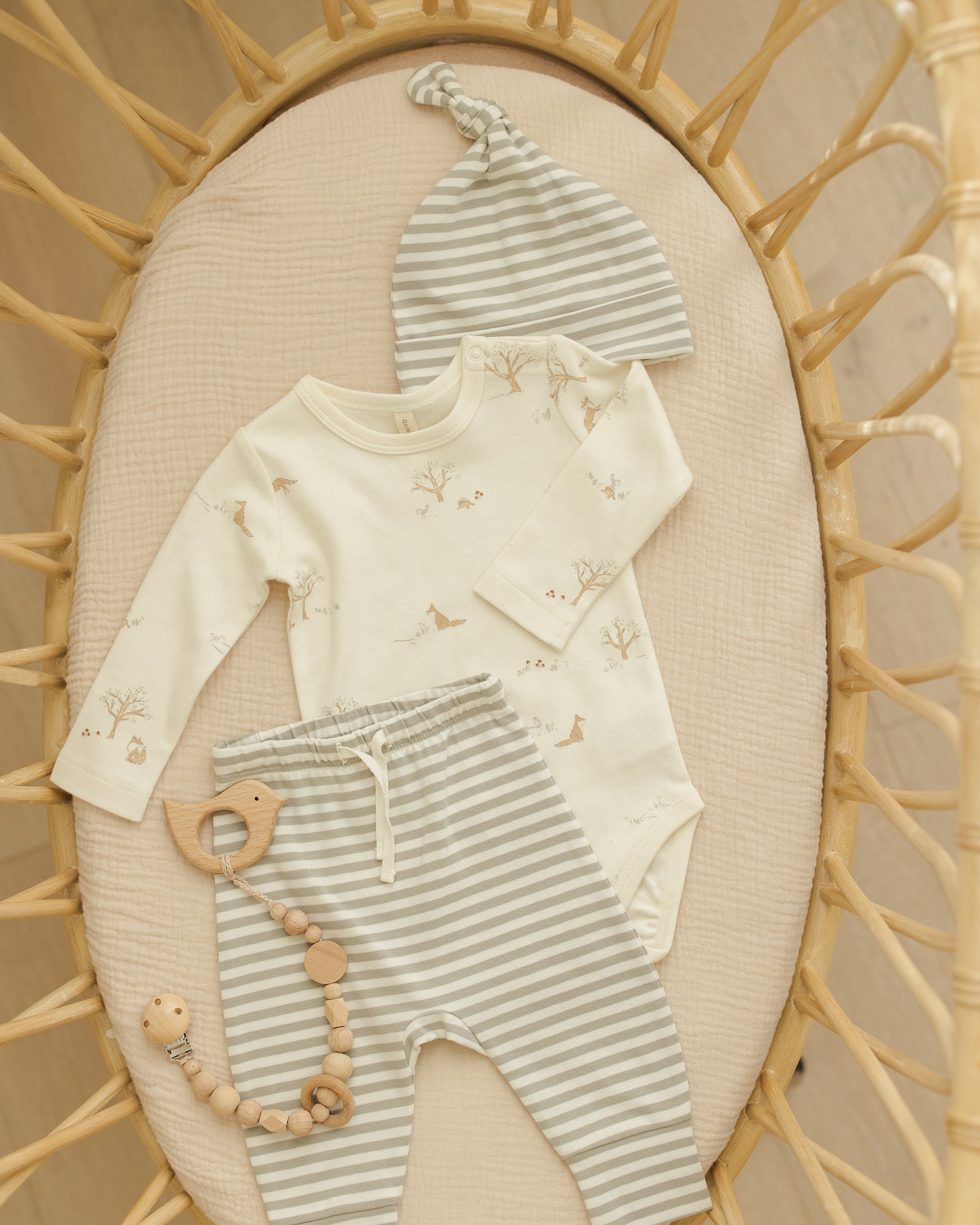 Jersey Bodysuit, 2 Pack || Fox Land, Fern Stripe