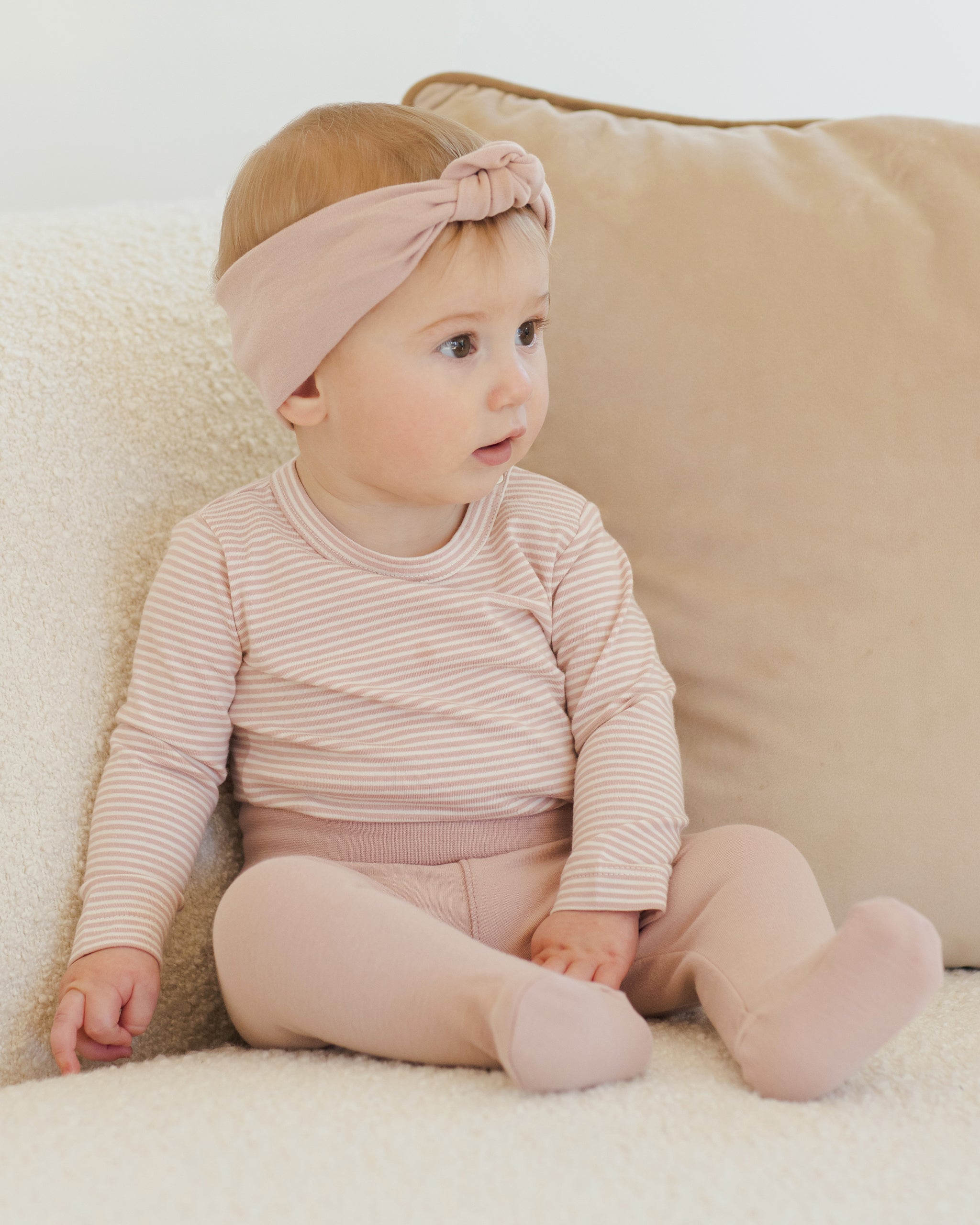 Side Snap Bodysuit + Pant Set || Rose Micro Stripe