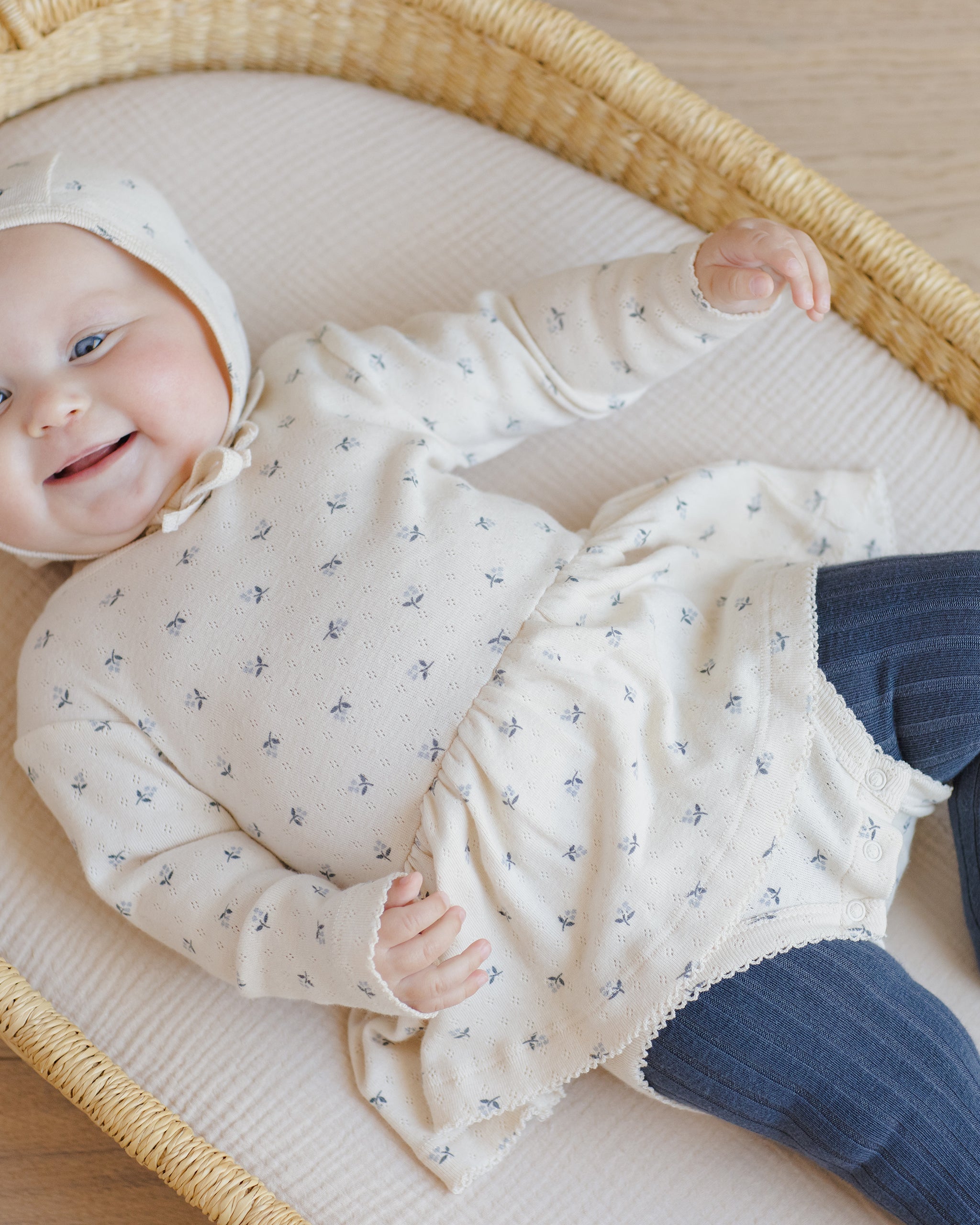 Pointelle Skirted Bodysuit || Blue Ditsy