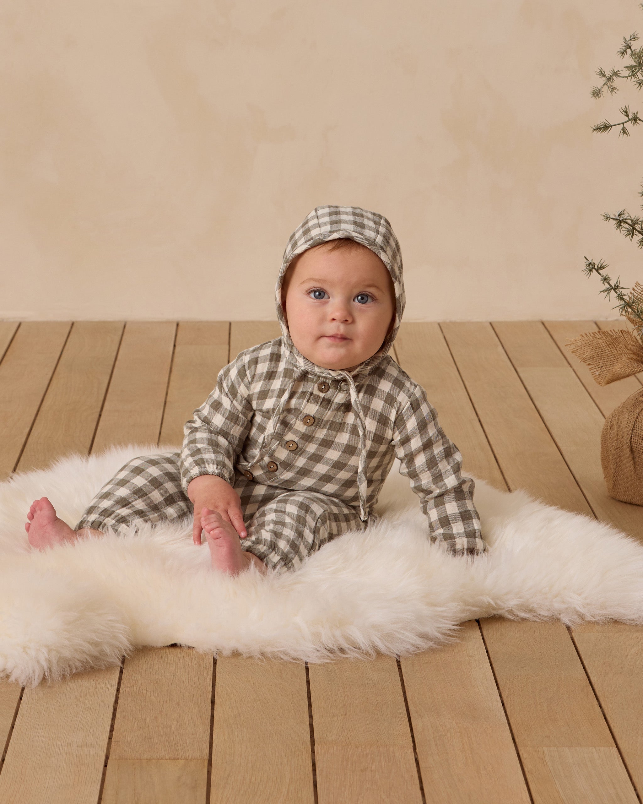 Woven Baby Bonnet || Forest Check