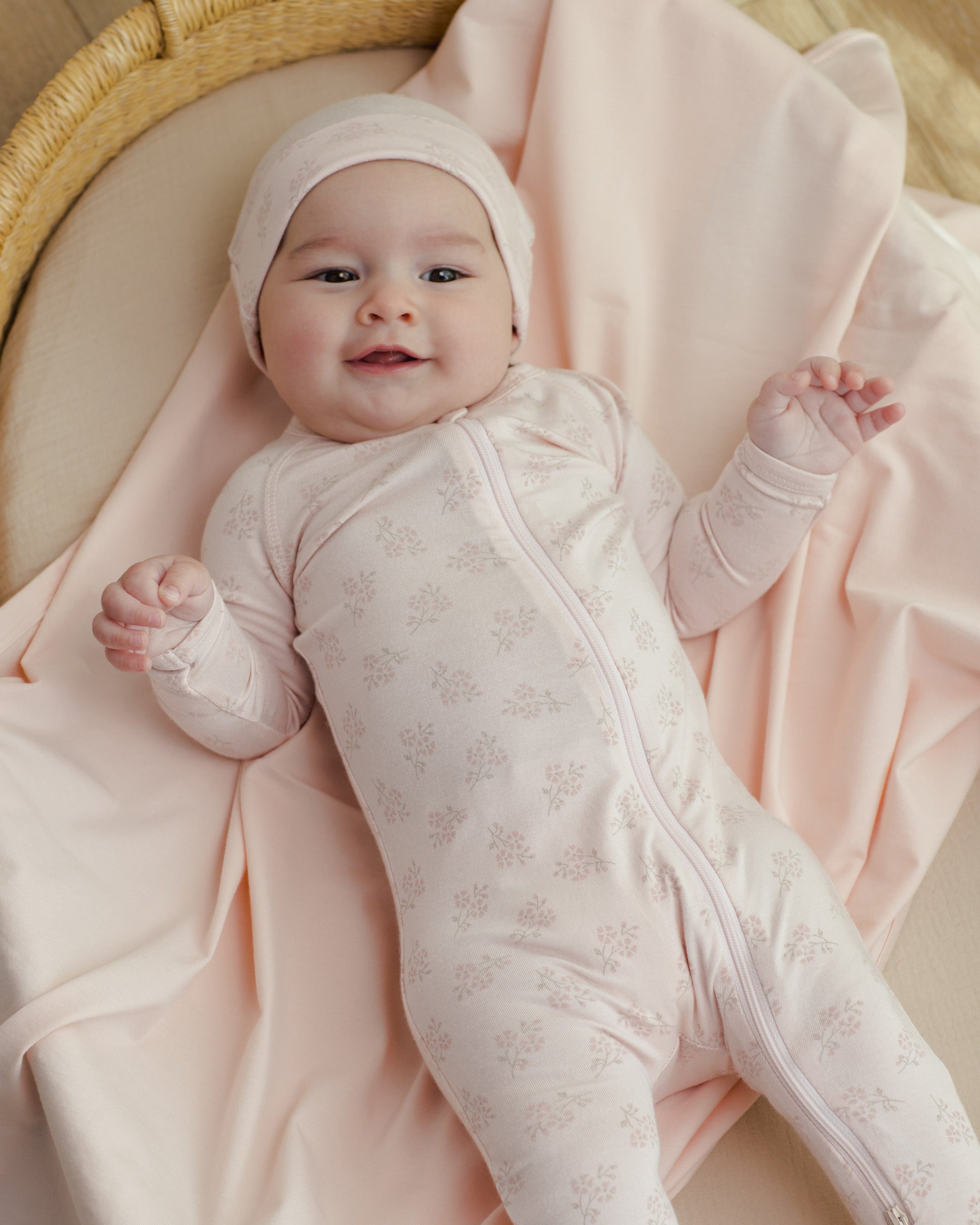 Modal Zip Footie || Pink Blossom - Rylee + Cru | Kids Clothes | Trendy Baby Clothes | Modern Infant Outfits |