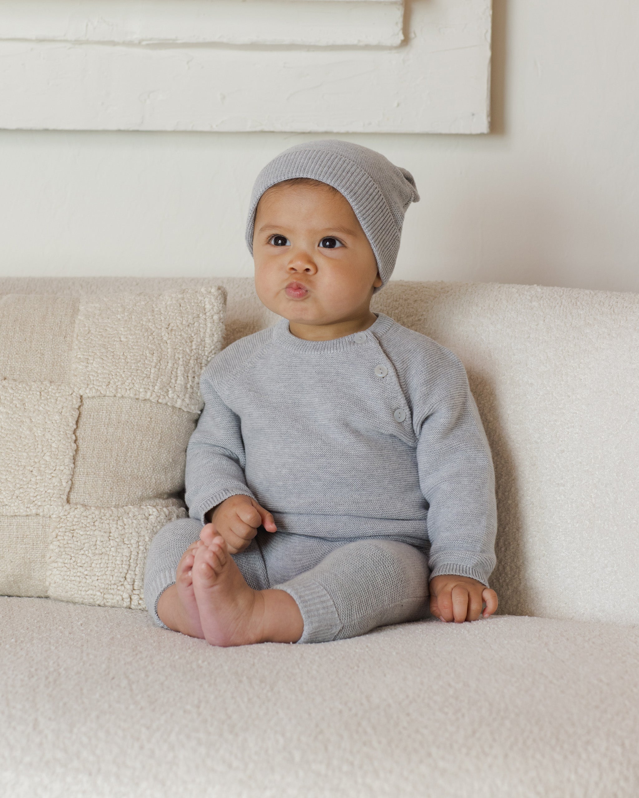 Baby Bear Beanie || Heathered Dusty Blue - Rylee + Cru | Kids Clothes | Trendy Baby Clothes | Modern Infant Outfits |