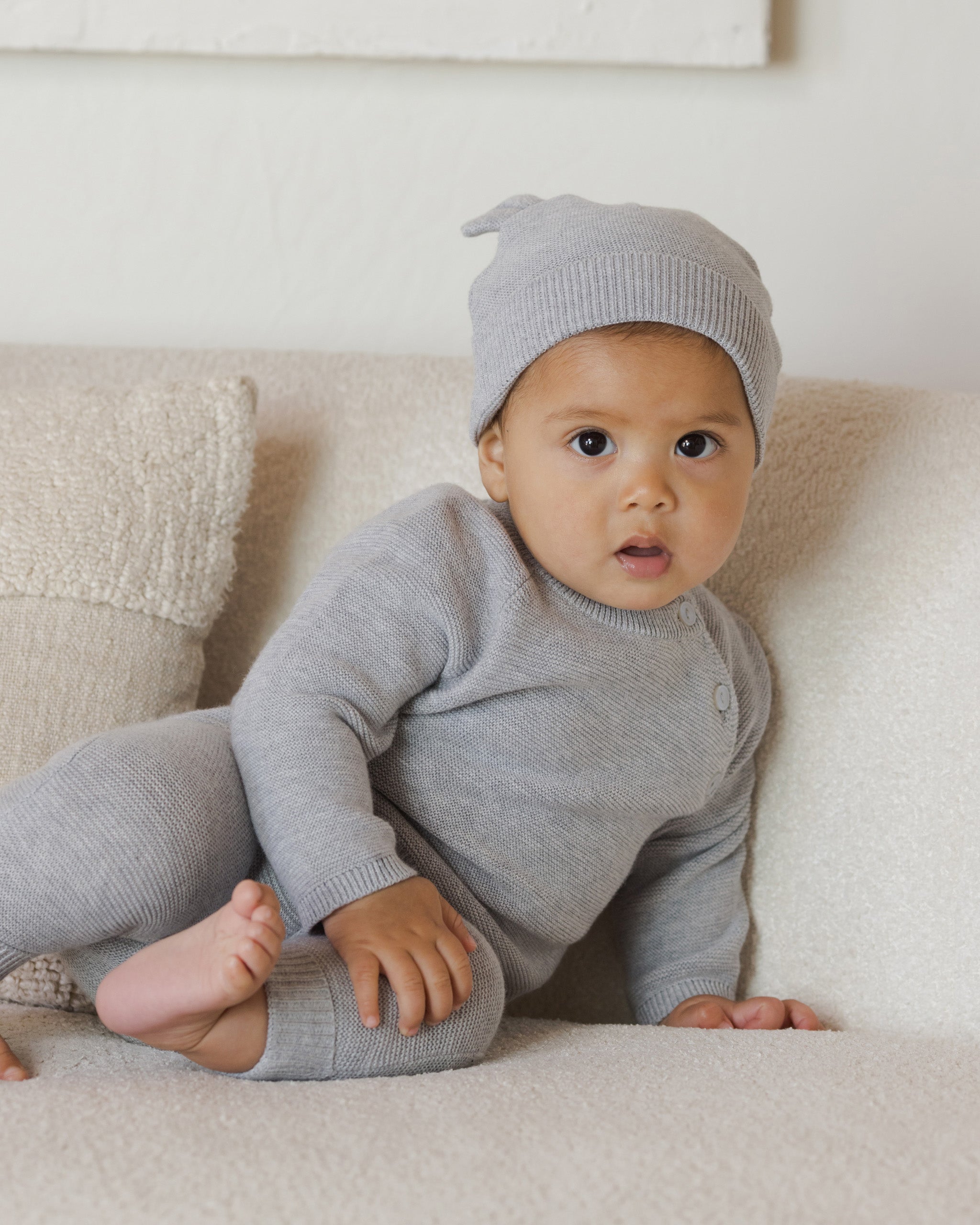 Baby Bear Beanie || Heathered Dusty Blue - Rylee + Cru | Kids Clothes | Trendy Baby Clothes | Modern Infant Outfits |