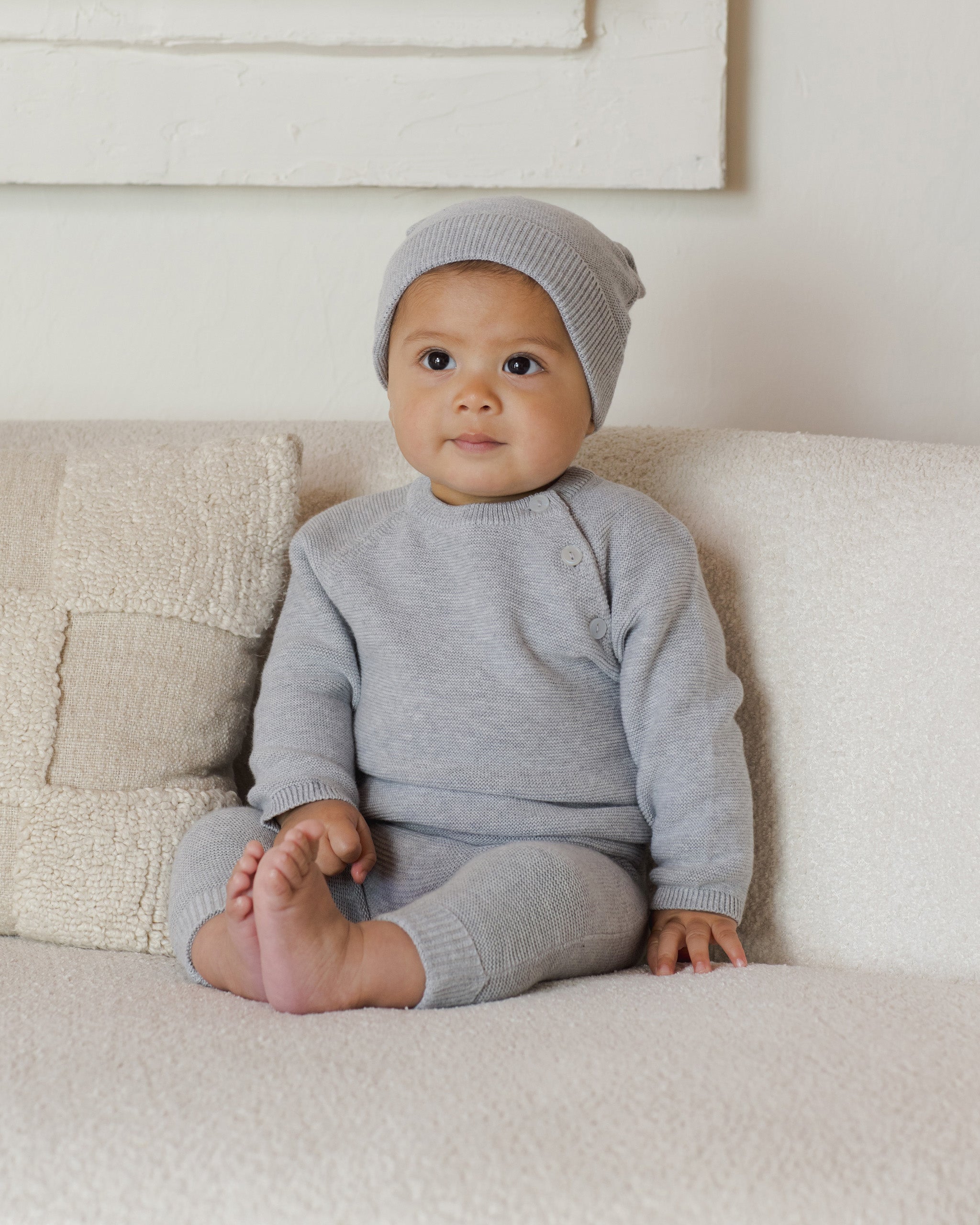 Baby Bear Beanie || Heathered Dusty Blue - Rylee + Cru | Kids Clothes | Trendy Baby Clothes | Modern Infant Outfits |