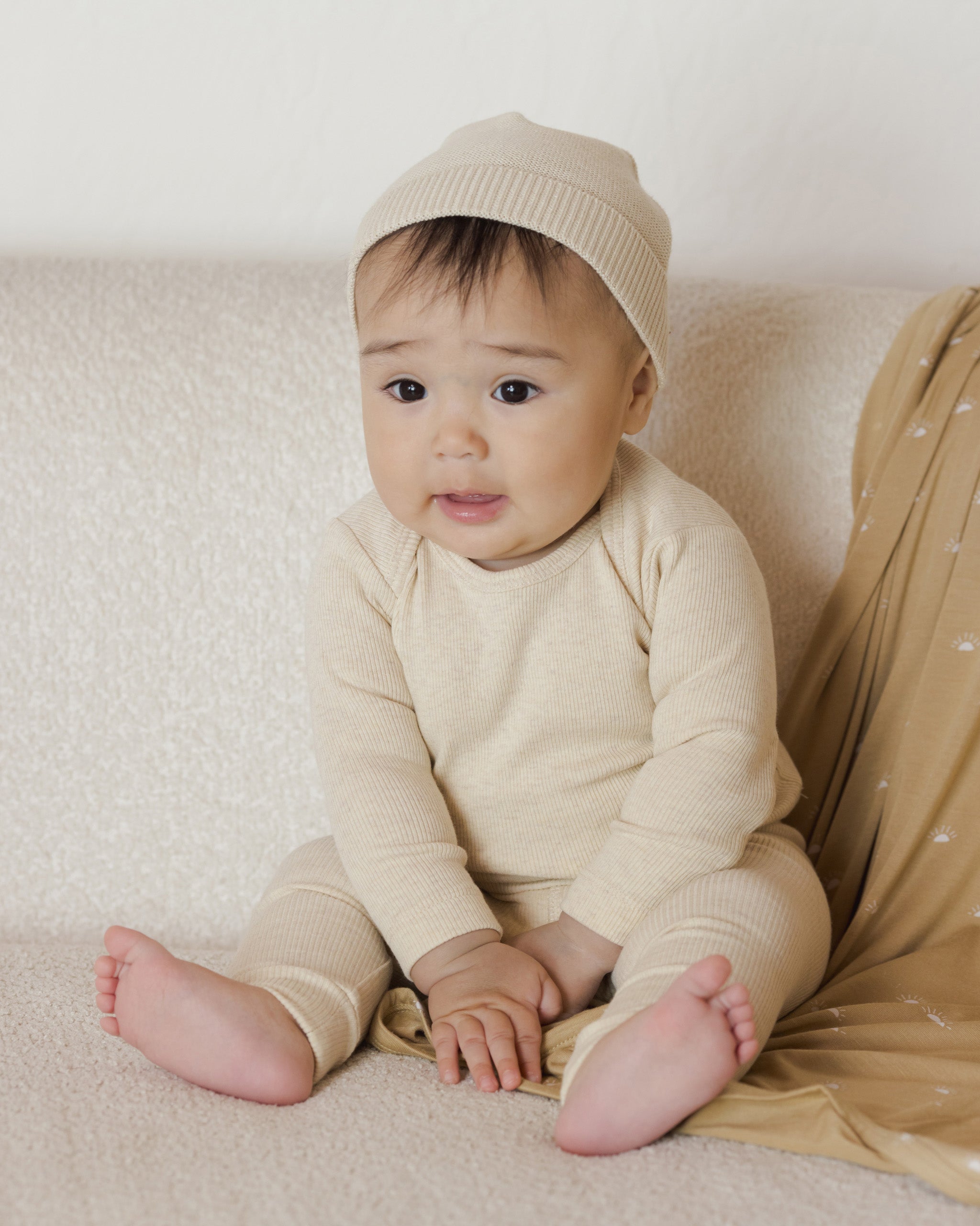 Baby Beanie || Heathered Natural - Rylee + Cru | Kids Clothes | Trendy Baby Clothes | Modern Infant Outfits |