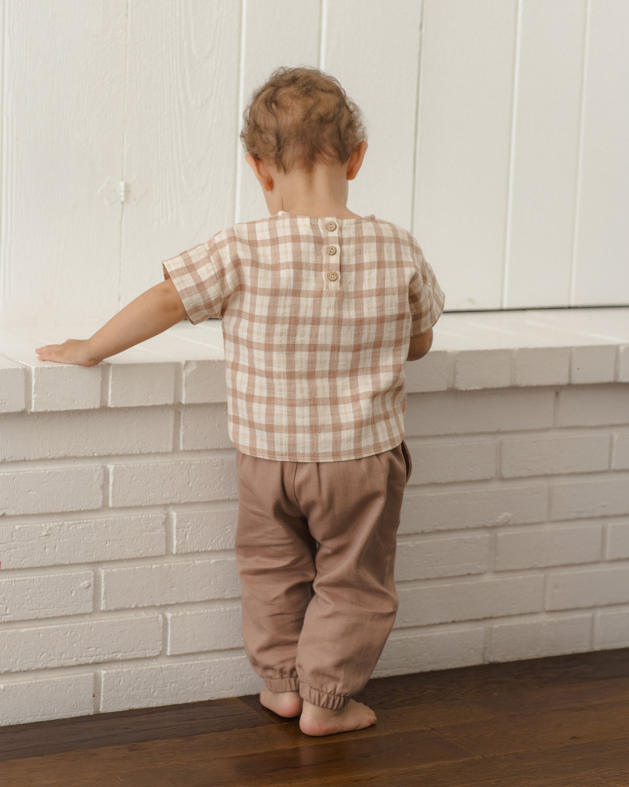Woven Boxy Top Rustic Plaid