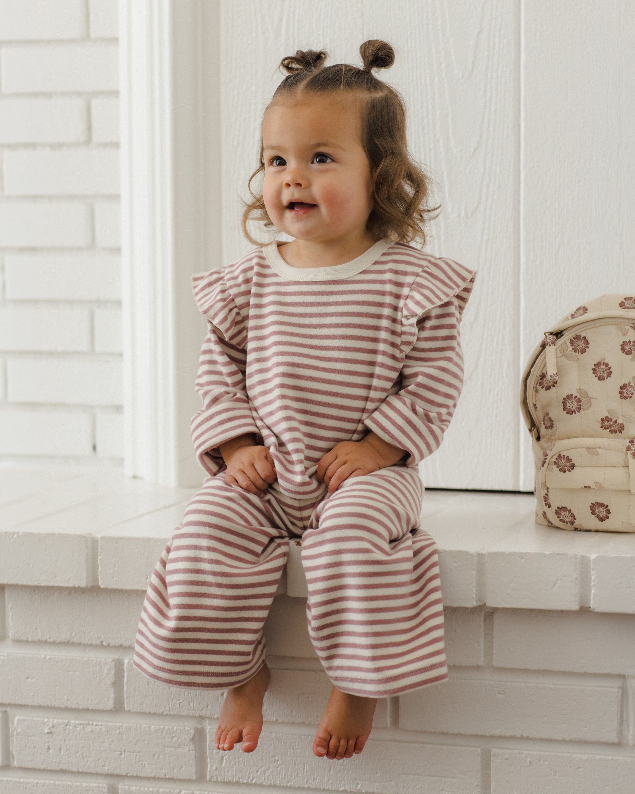 Ruffle Cozy Set Mulberry Stripe - Rylee + Cru | Kids Clothes | Trendy Baby Clothes | Modern Infant Outfits |