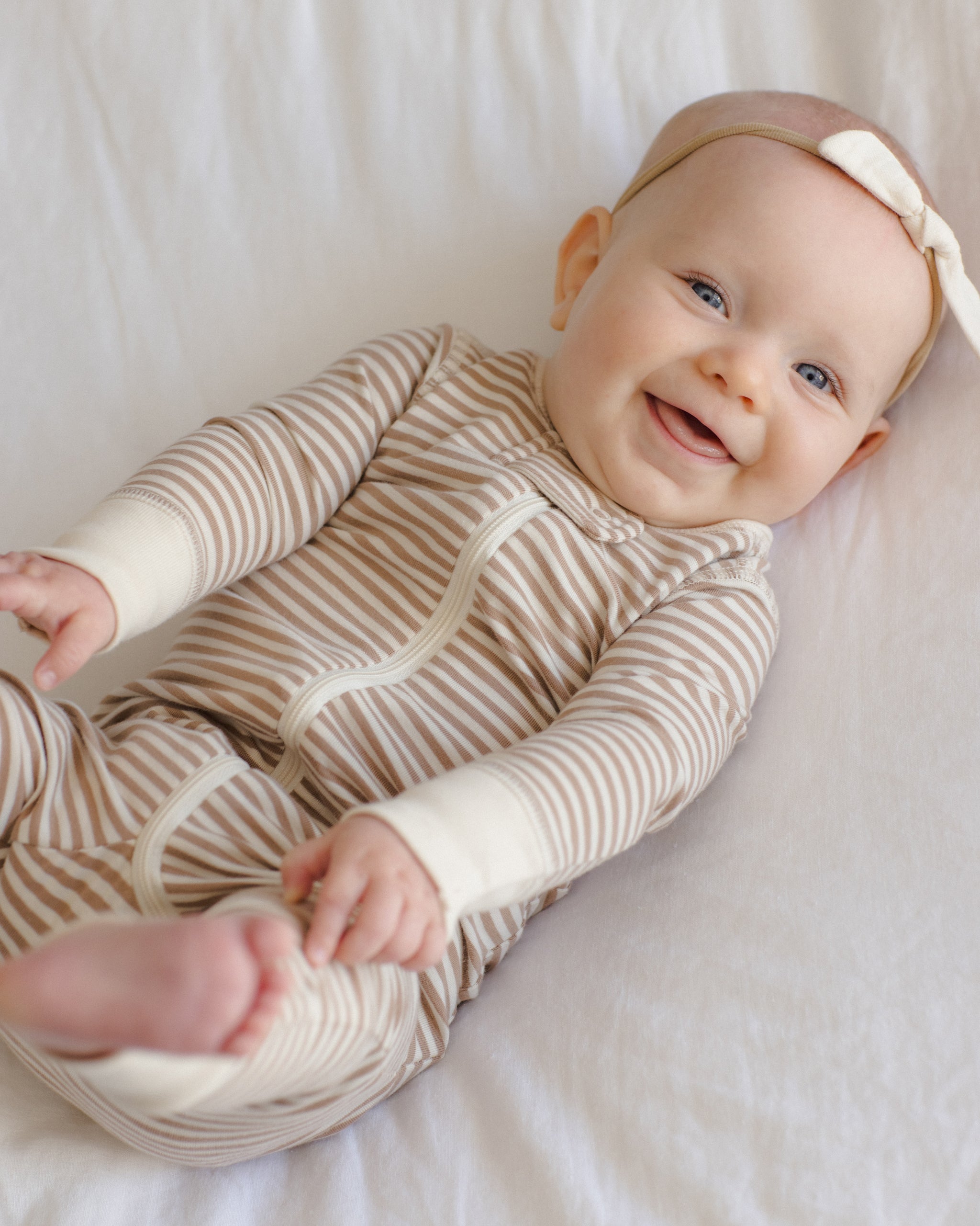 Zip Long Sleeve Sleeper Almond Stripe - Rylee + Cru | Kids Clothes | Trendy Baby Clothes | Modern Infant Outfits |