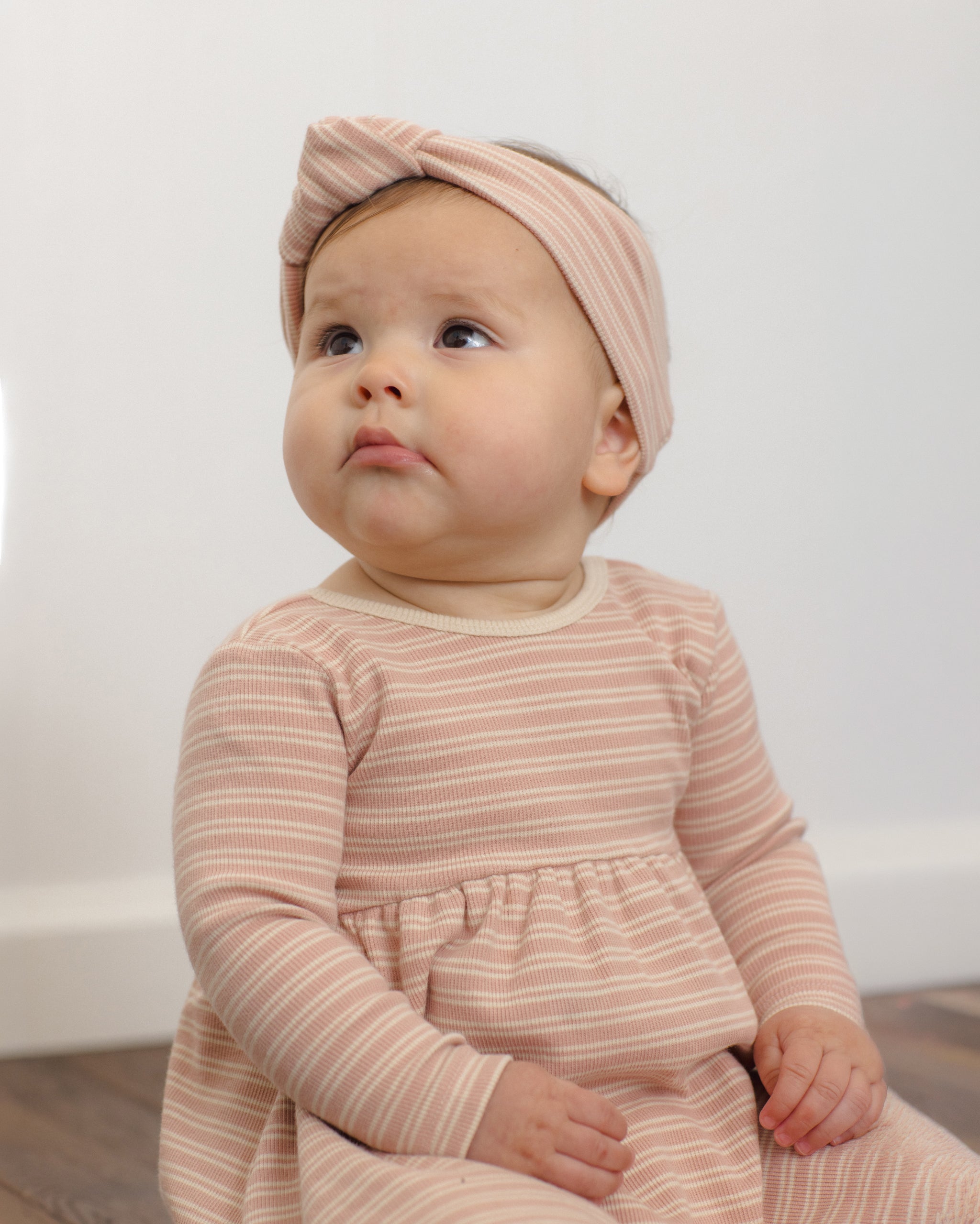 Ribbed Knotted Headband Dusty Rose Microstripe - Rylee + Cru | Kids Clothes | Trendy Baby Clothes | Modern Infant Outfits |