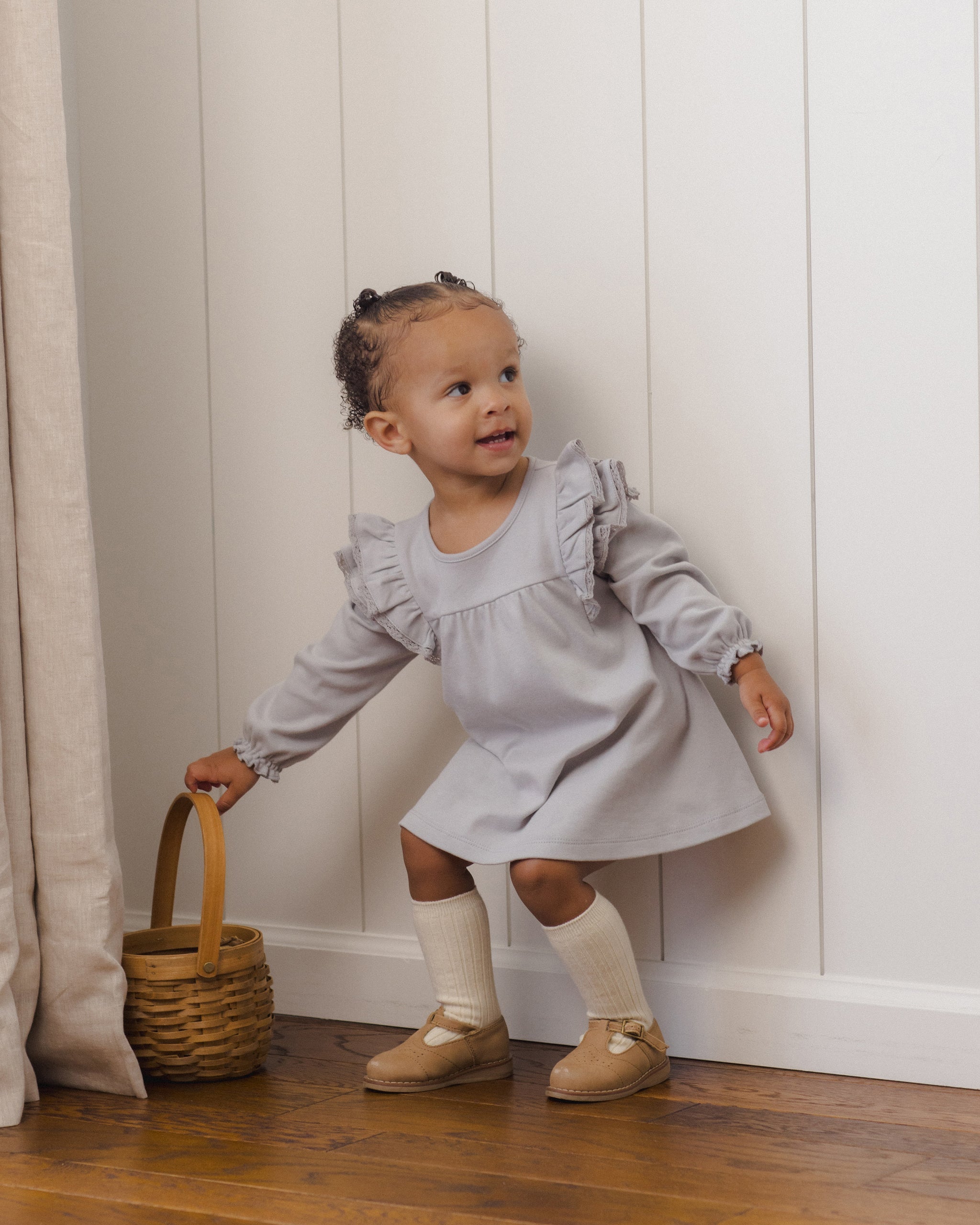 Long Sleeve Flutter Dress Cloud