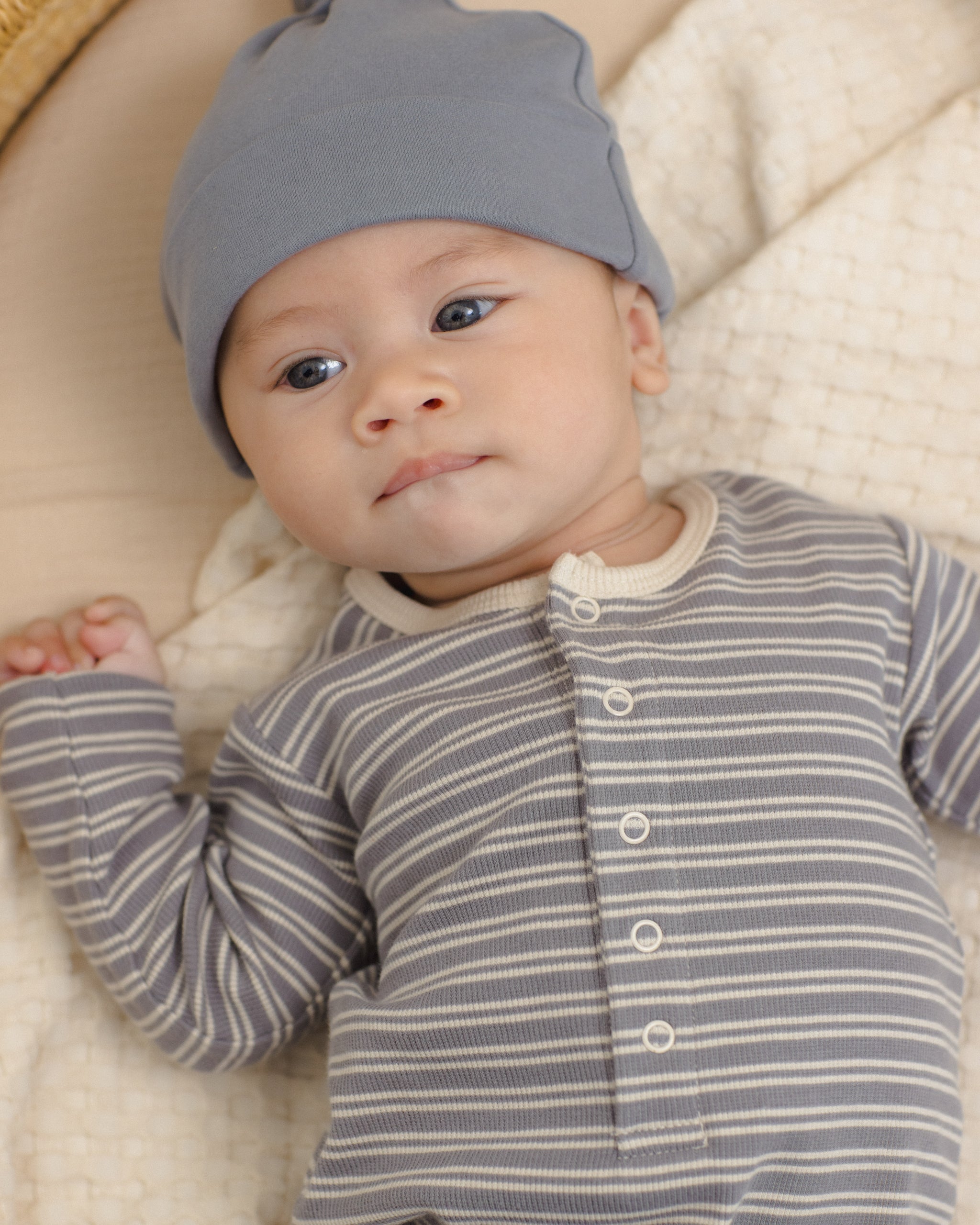 Ribbed Baby Jumpsuit Slate Microstripe - Rylee + Cru | Kids Clothes | Trendy Baby Clothes | Modern Infant Outfits |