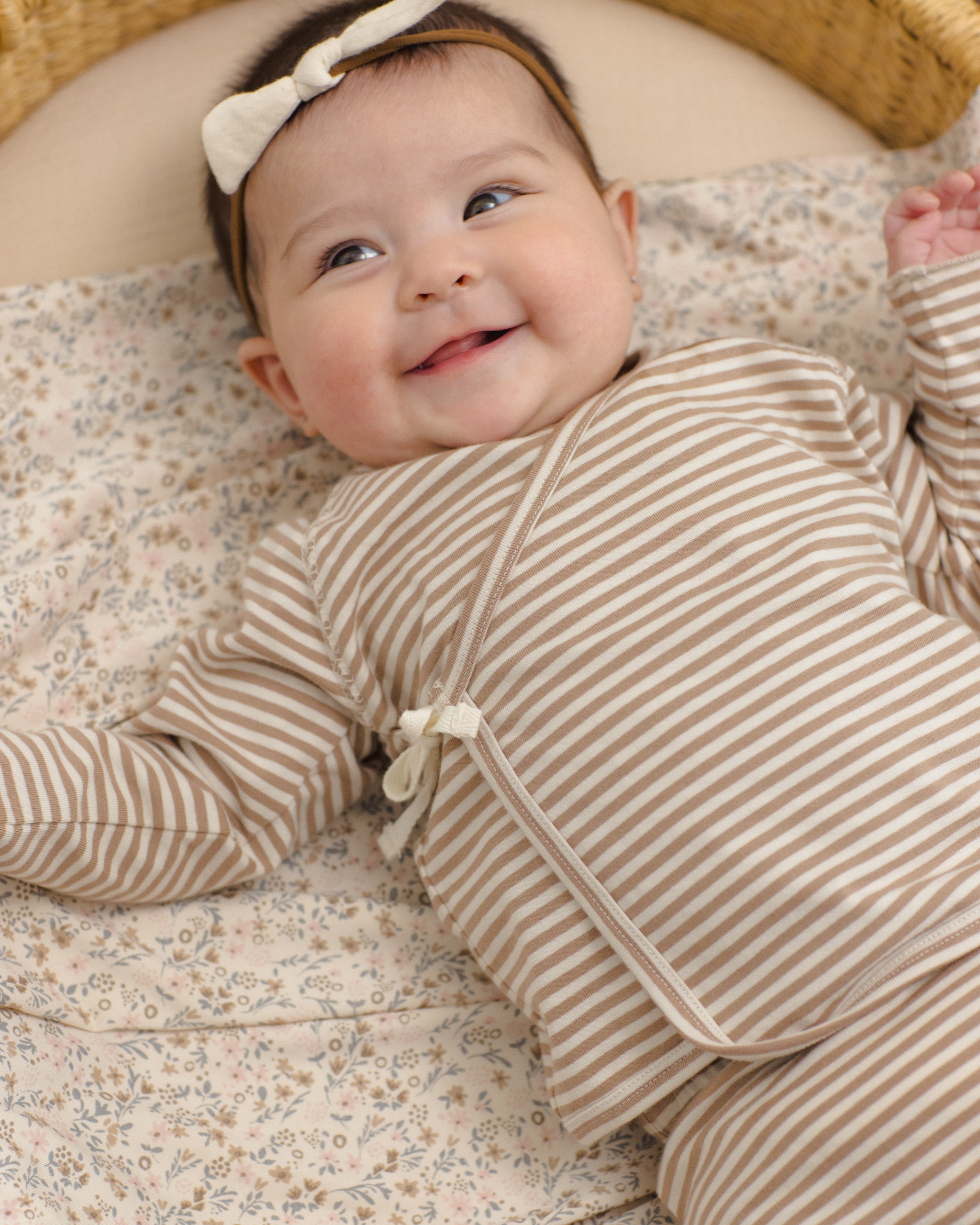 Wrap Top + Footed Pant Set Almond Stripe - Rylee + Cru | Kids Clothes | Trendy Baby Clothes | Modern Infant Outfits |
