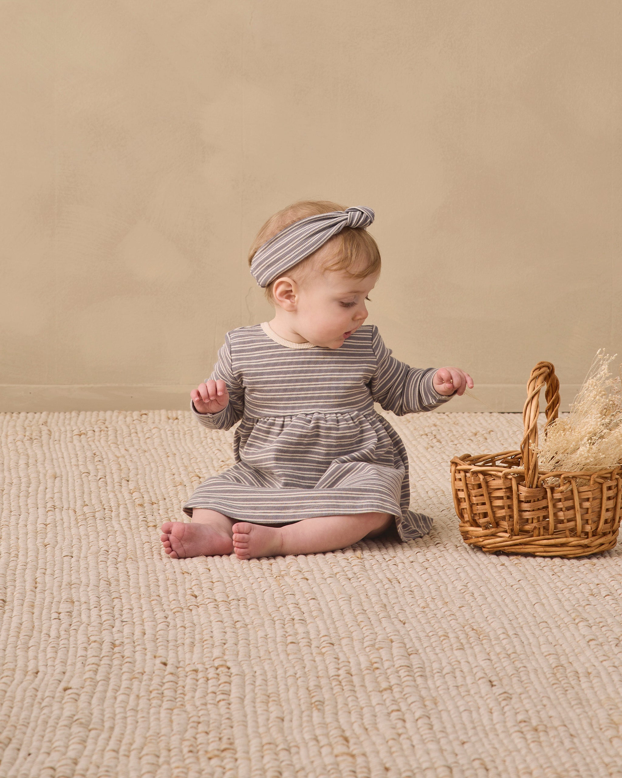 Ribbed Knotted Headband Slate Microstripe - Rylee + Cru | Kids Clothes | Trendy Baby Clothes | Modern Infant Outfits |