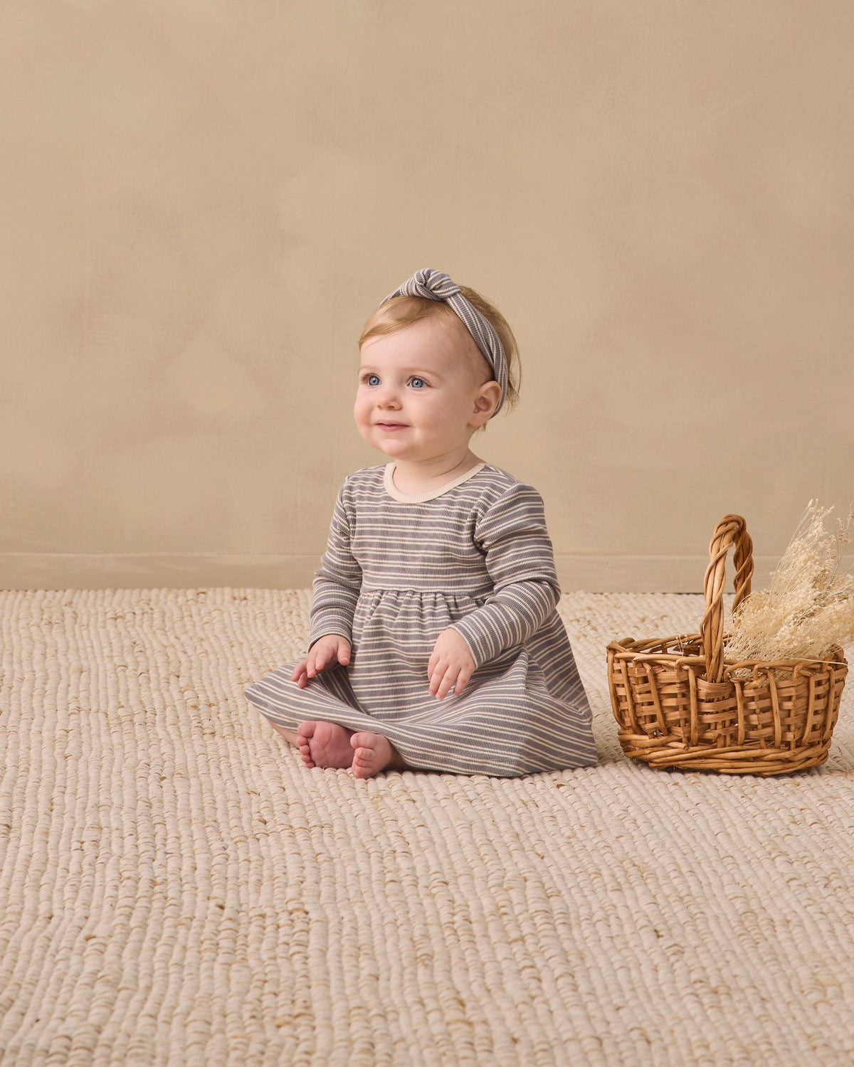 Ribbed Long Sleeve Dress Slate Microstripe - Rylee + Cru | Kids Clothes | Trendy Baby Clothes | Modern Infant Outfits |