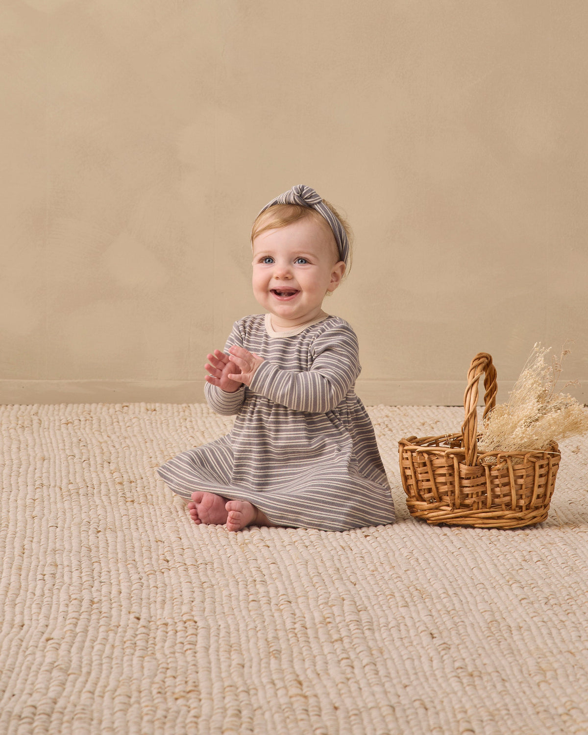 Ribbed Knotted Headband Slate Microstripe - Rylee + Cru | Kids Clothes | Trendy Baby Clothes | Modern Infant Outfits |