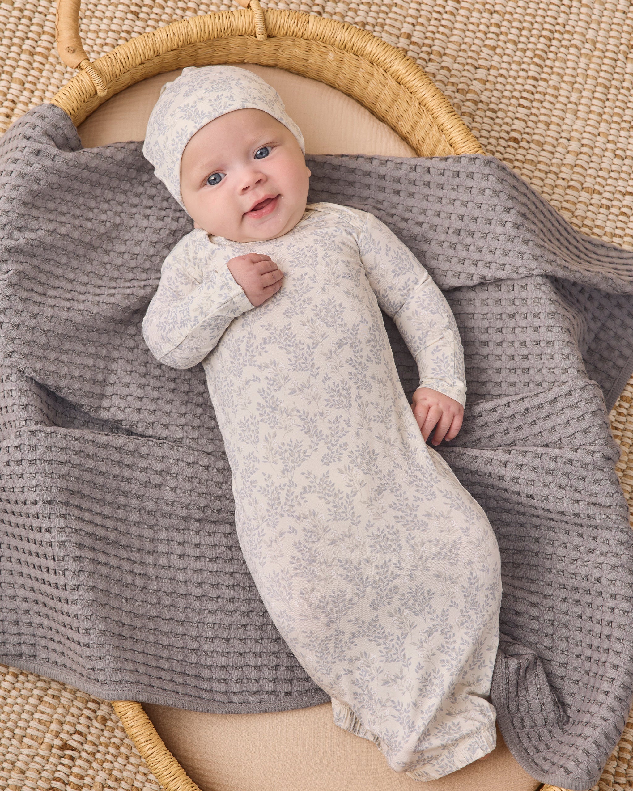 Bamboo Baby Gown + Hat Set Cloud Floral - Rylee + Cru | Kids Clothes | Trendy Baby Clothes | Modern Infant Outfits |