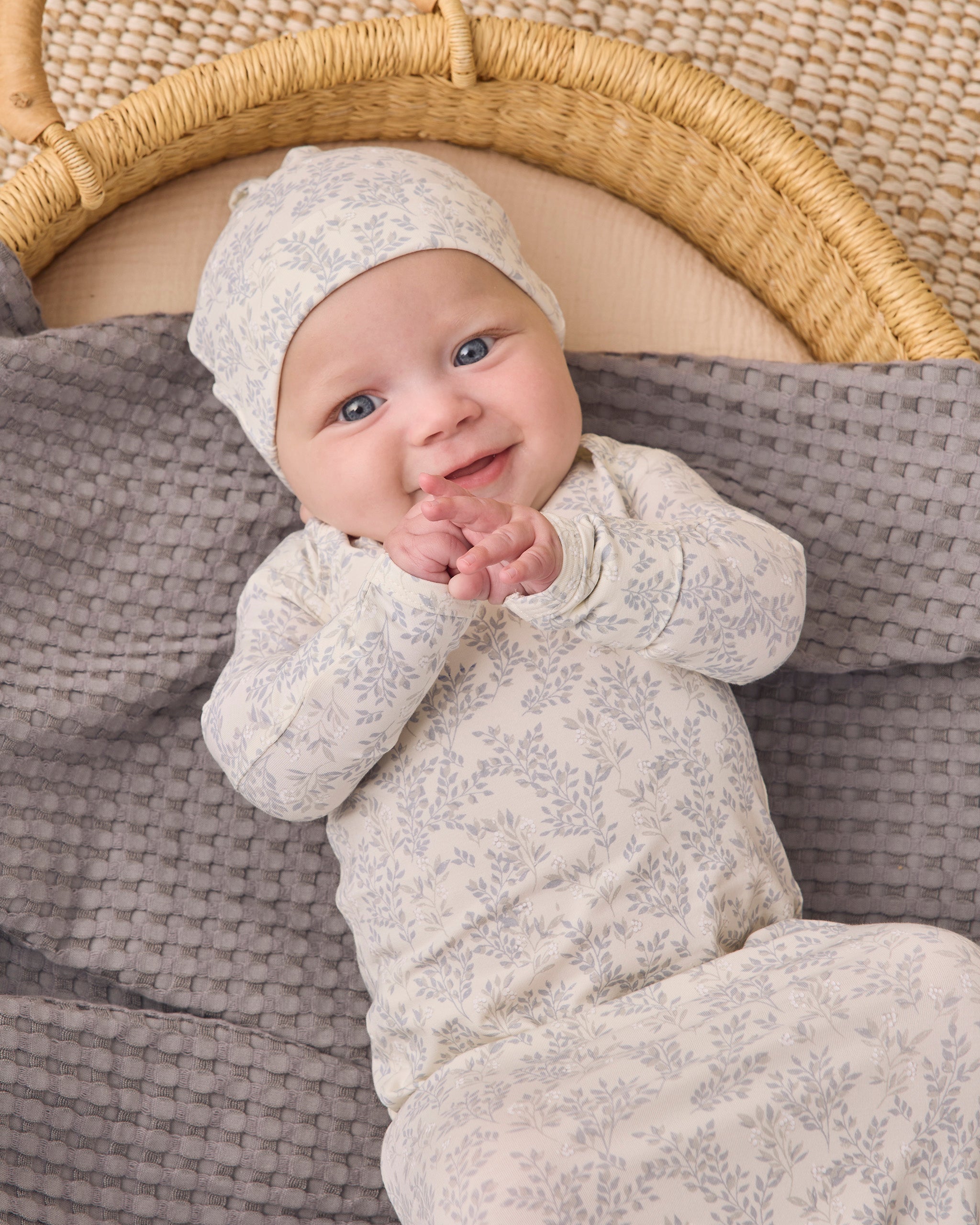 Bamboo Baby Gown + Hat Set Cloud Floral - Rylee + Cru | Kids Clothes | Trendy Baby Clothes | Modern Infant Outfits |