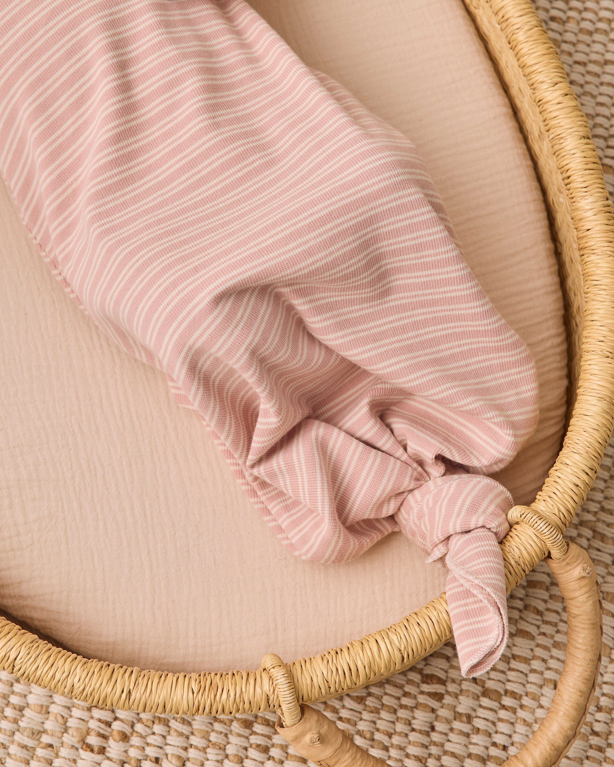 Knotted Baby Gown + Hat Set Dusty Rose Microstripe - Rylee + Cru | Kids Clothes | Trendy Baby Clothes | Modern Infant Outfits |