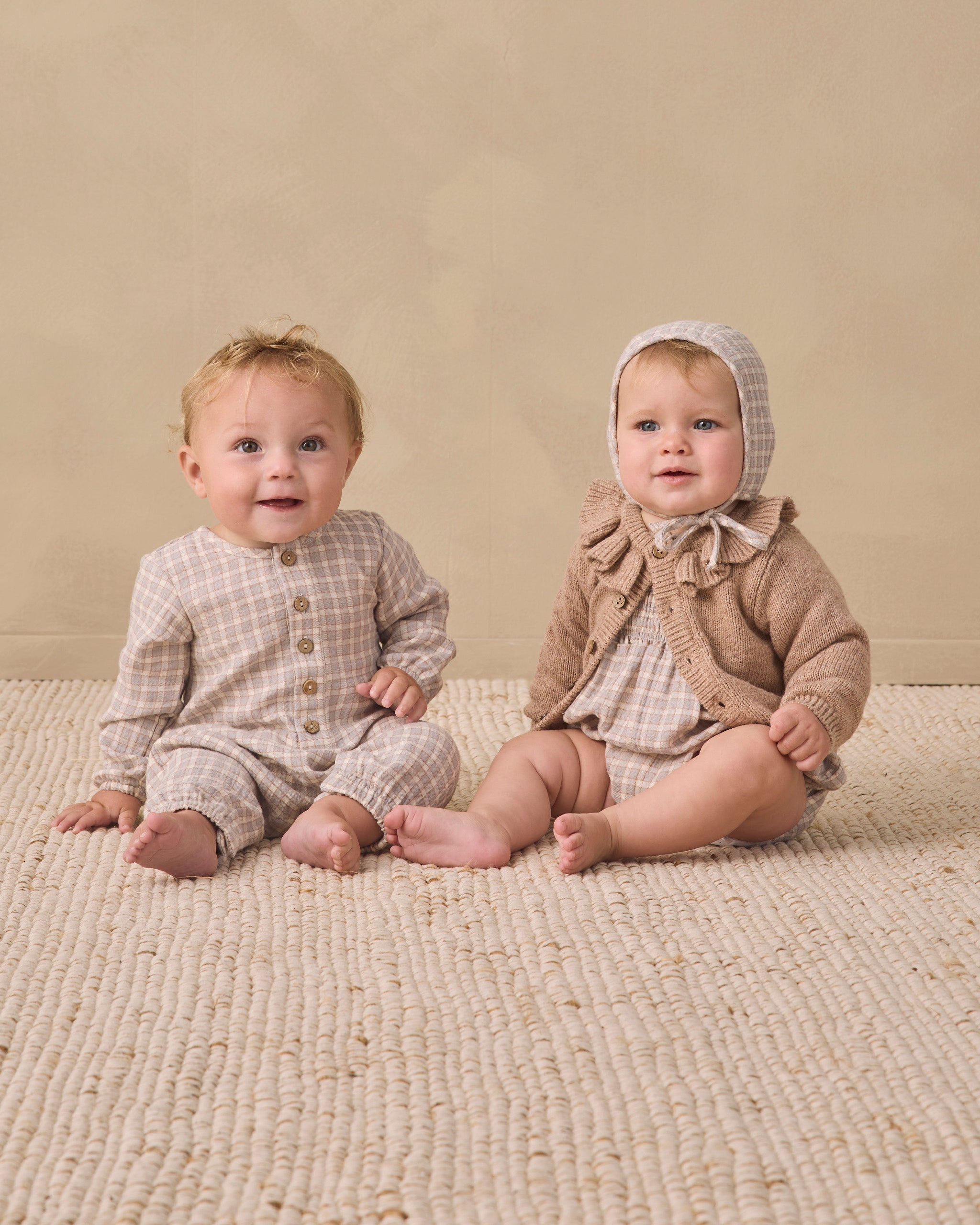 Woven Baby Bonnet Blue Gingham - Rylee + Cru | Kids Clothes | Trendy Baby Clothes | Modern Infant Outfits |