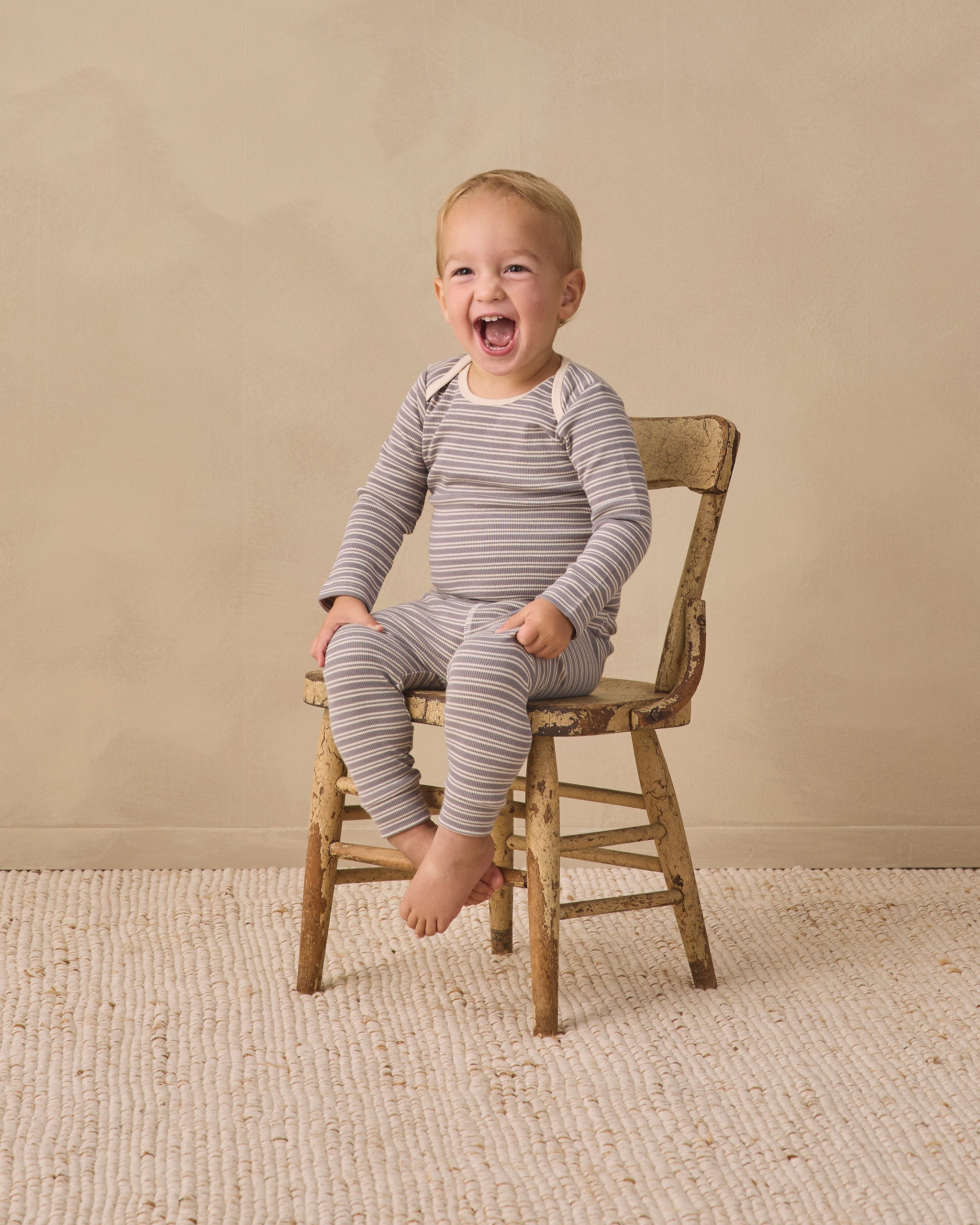 Ribbed Tee + Legging Set Slate Microstripe - Rylee + Cru | Kids Clothes | Trendy Baby Clothes | Modern Infant Outfits |